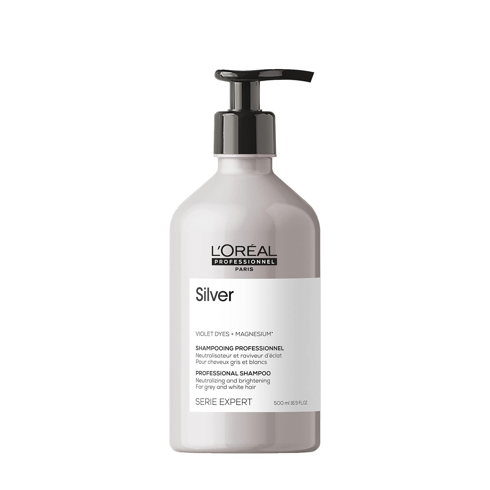 L'Oréal Professionnel Paris Color Depositing Purple Shampoo bottle, designed to neutralize yellow tones in blonde hair.
