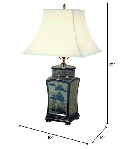 Red Lantern 25-inch Chinese porcelain lamp with blue and white calligraphy design, featuring a vibrant red lantern shape.