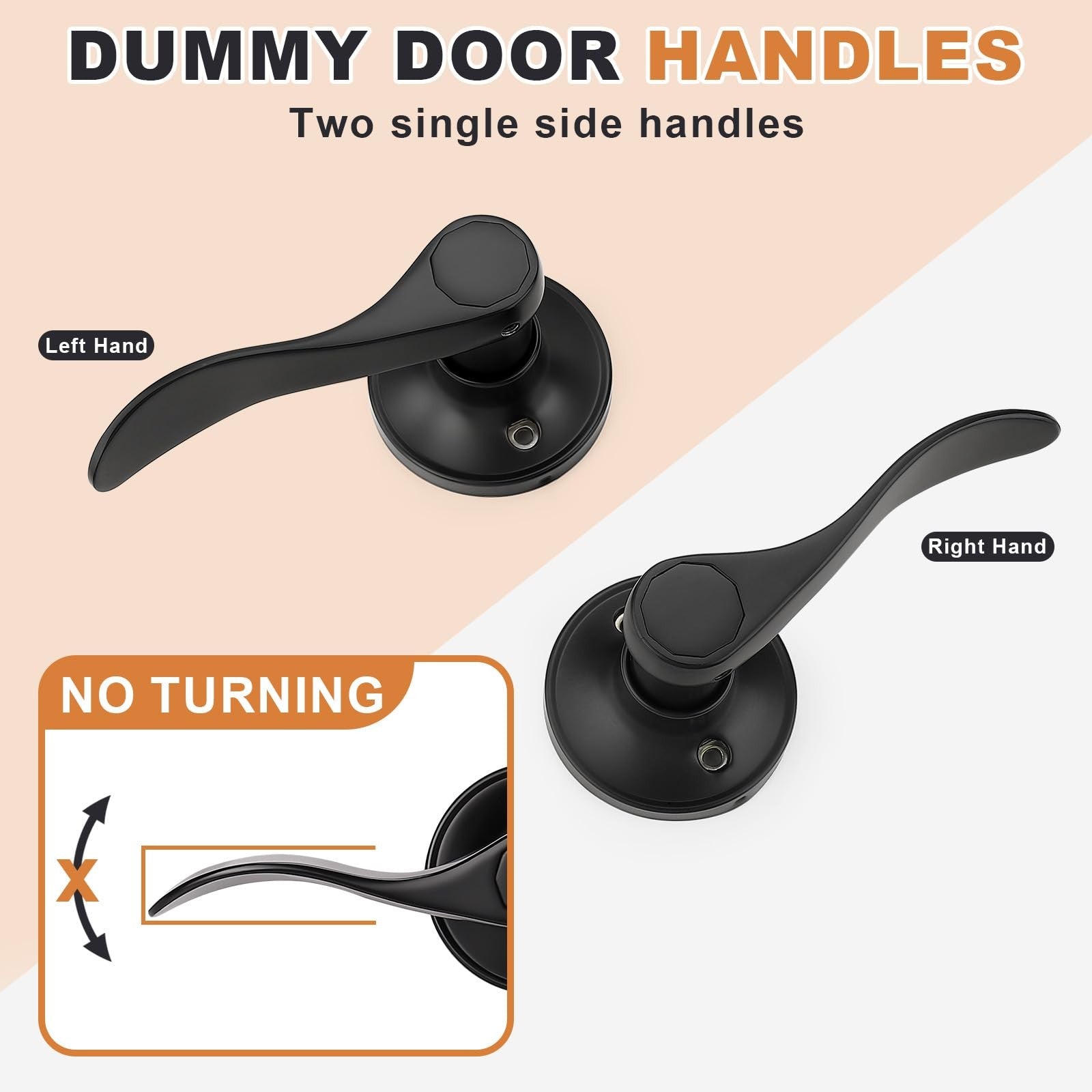 Four pairs of black Probrico dummy door handles with interior lever design, shown mounted on a door.
