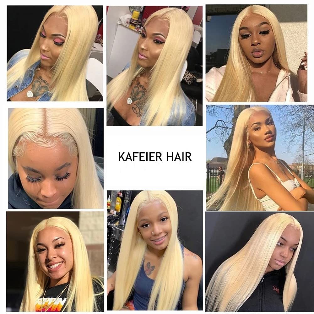 KAFEIER 13X4 HD 613 blonde straight lace frontal human hair closure with 150% density and transparent Swiss lace