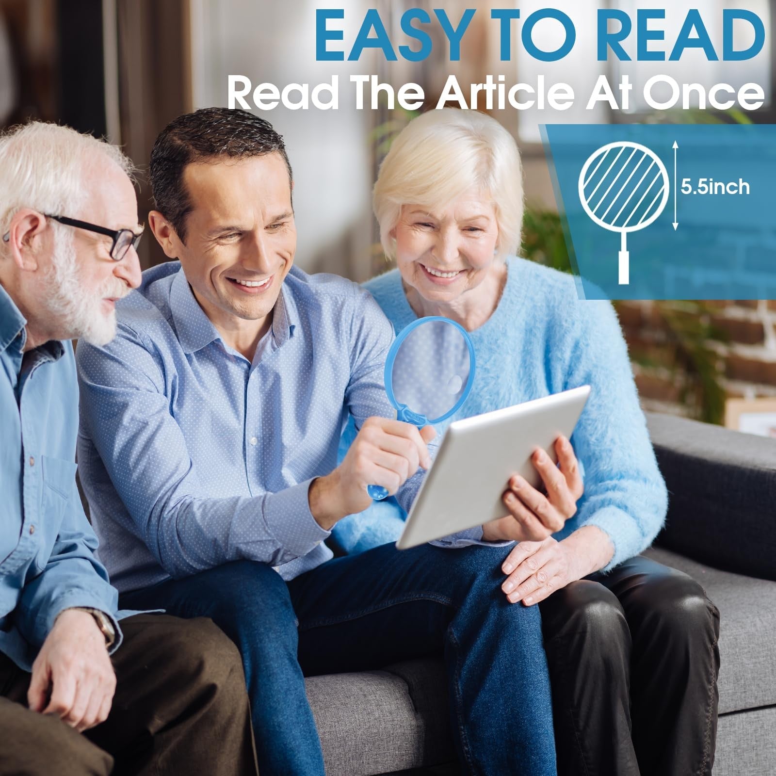 Large 5.5-inch handheld LED magnifying glass with built-in light for reading and crafts, by Ebbnivs.