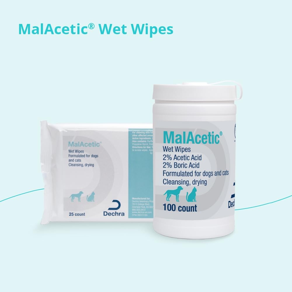 MalAcetic wet wipes for dogs and cats, 100 count, medicated skin relief wipes with soothing, gentle cleansing for pets' skin.