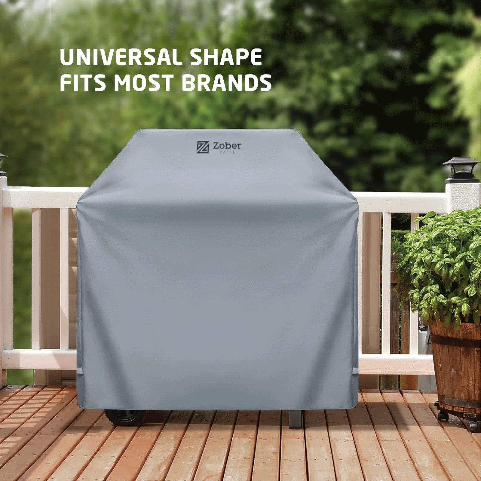 Waterproof 64-inch Zober BBQ grill cover with double-layered fabric fitting Weber gas grills, protecting against weather elements.