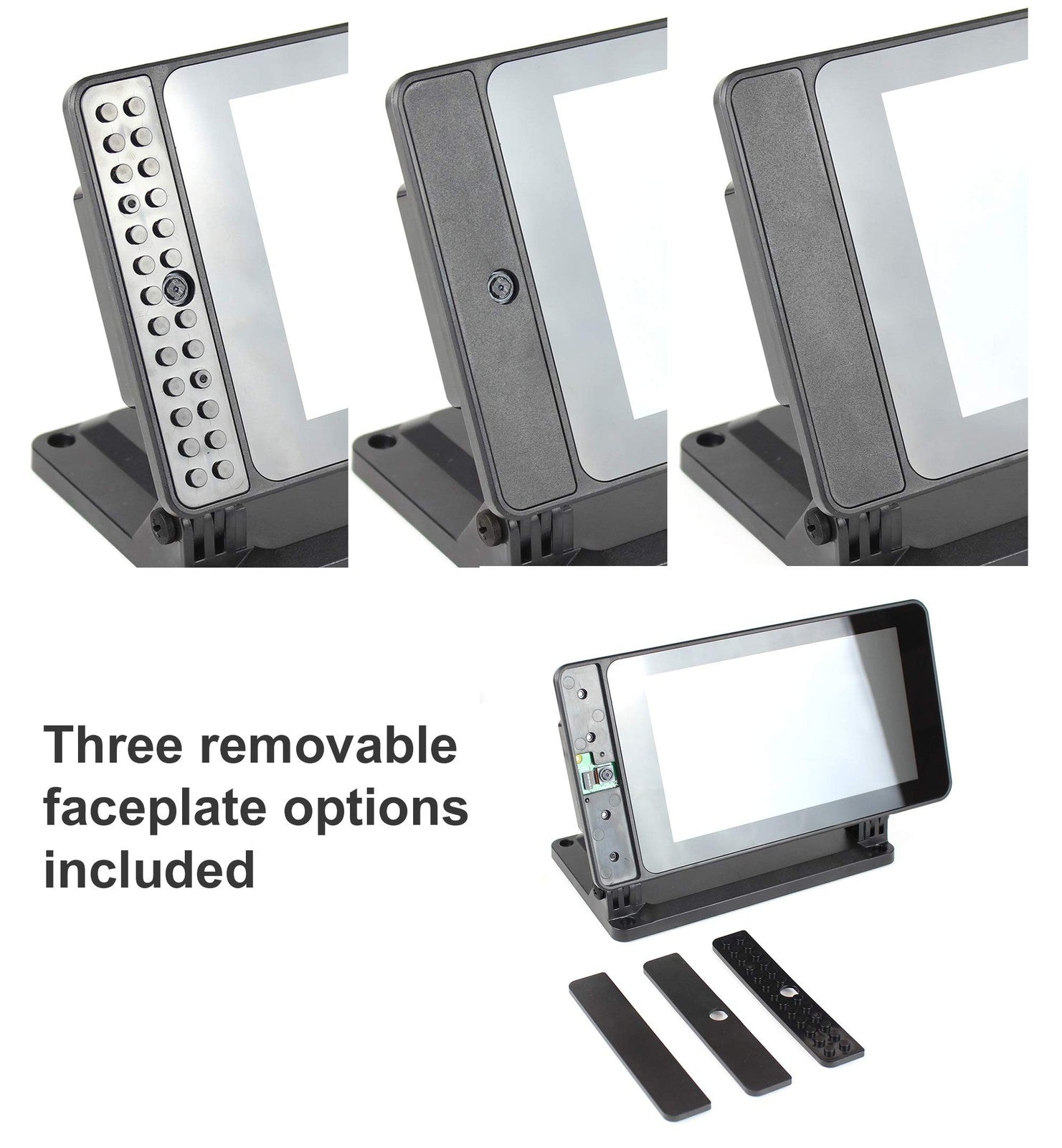 SmartiPi Touch 2 official Raspberry Pi 7-inch display case with cooling fan for RPi 3, 4, and 5, mounted inside a protective enclosure.