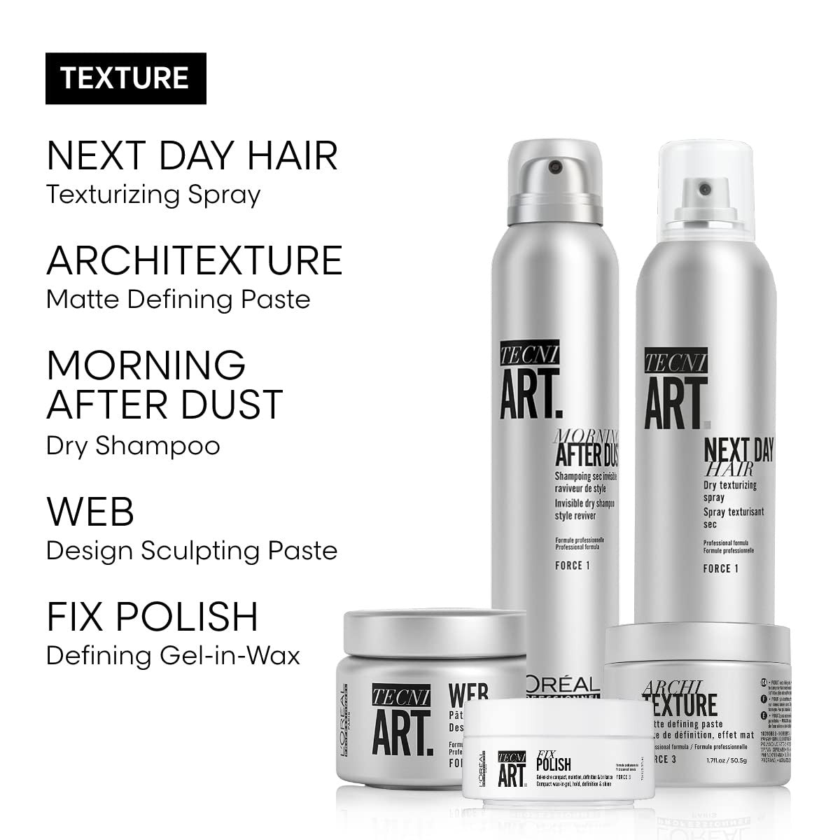 L'Oréal Professionnel Paris Architexture medium hold texturizing pomade in a jar, showing the product's creamy texture and packaging.