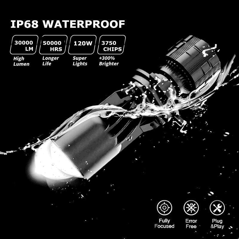 HDYEGIOU H4 LED headlight bulbs with 30,000 lumens, 6000K white color, bright hi-lo beam for car headlights.