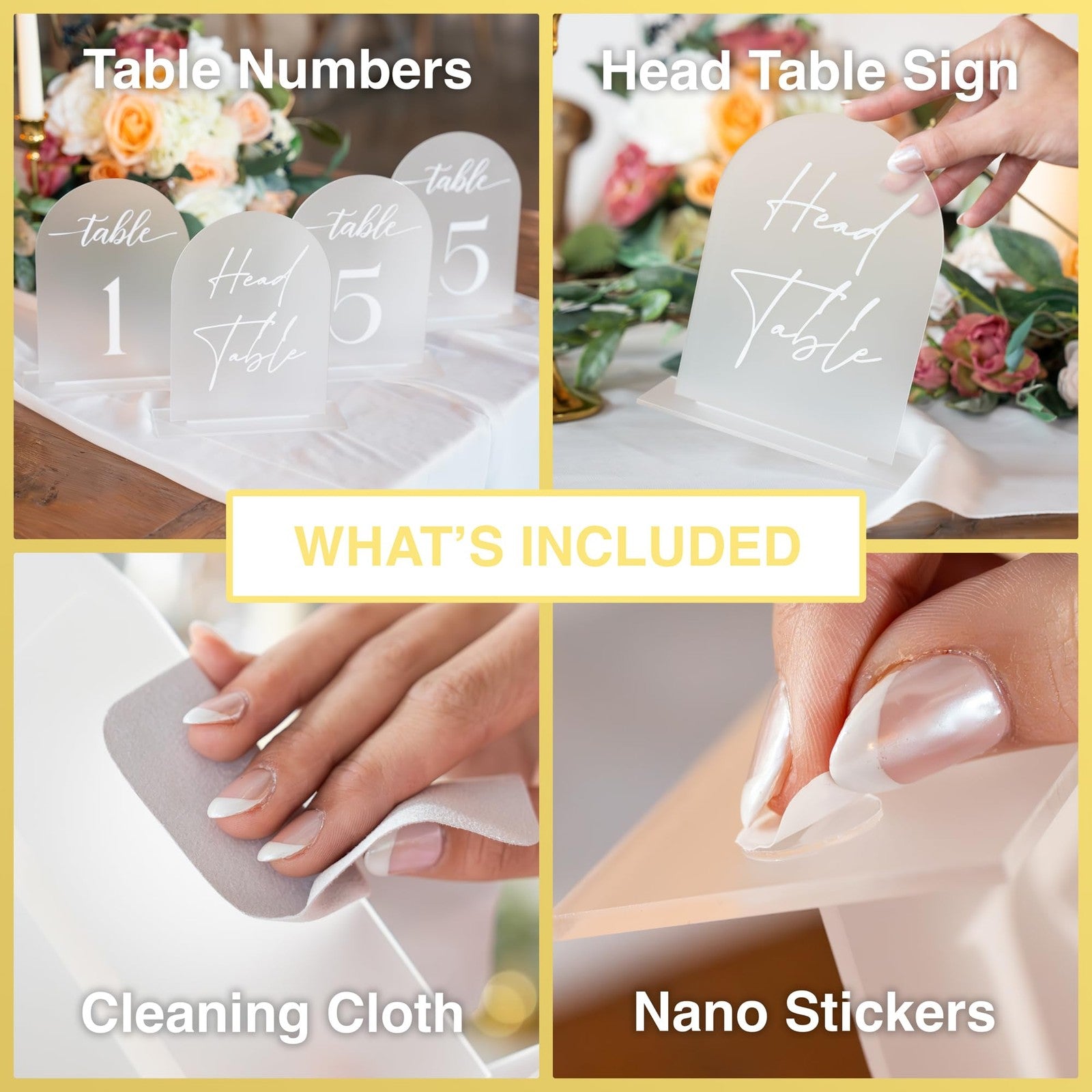 Frosted white acrylic table number 5x7 inch with elegant font for wedding reception decor, designed by SUBLIME SOIRÉE.