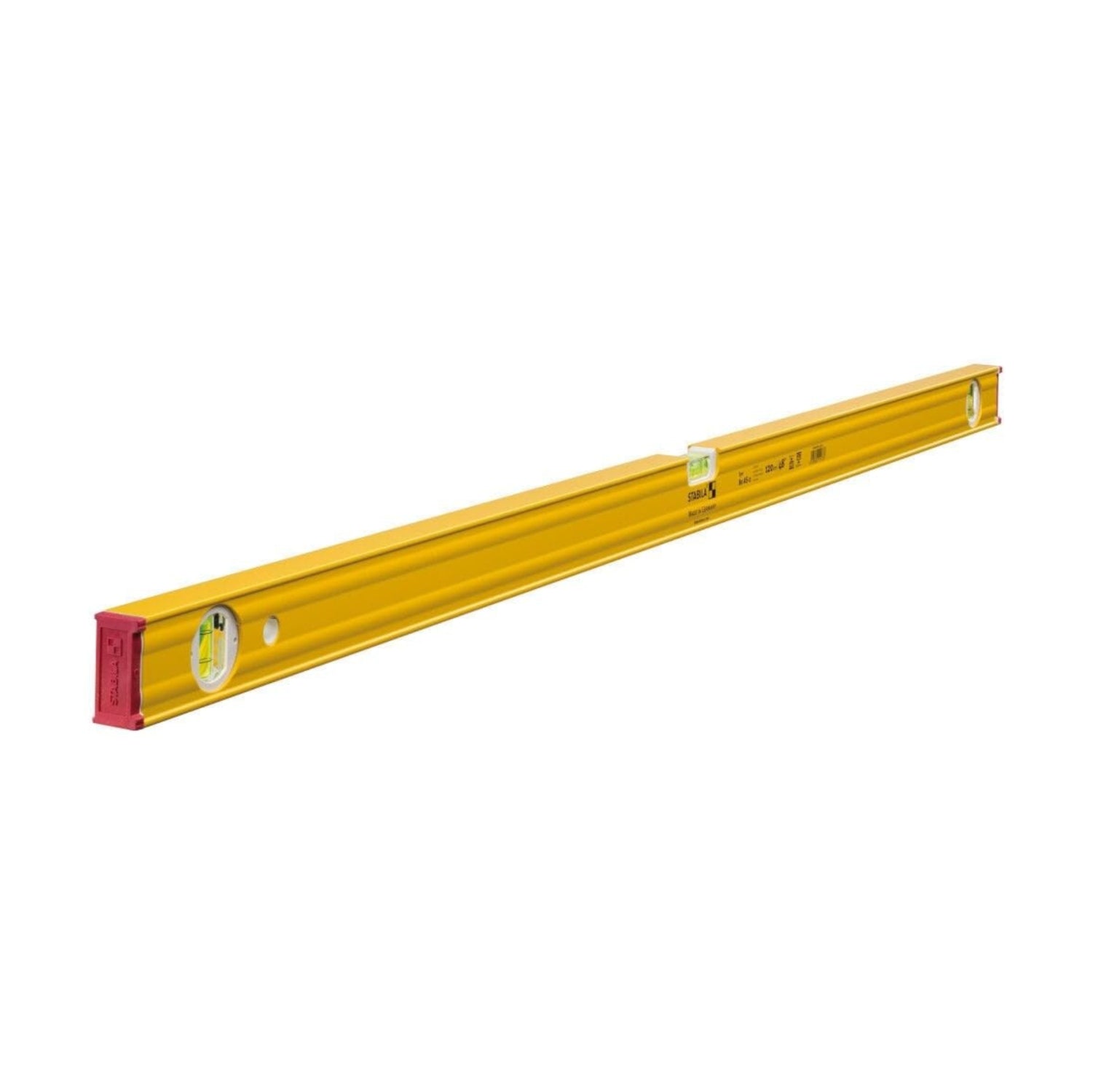 Stabila Type-80A 48-inch spirit level with precision bubble vials for accurate leveling and alignment.