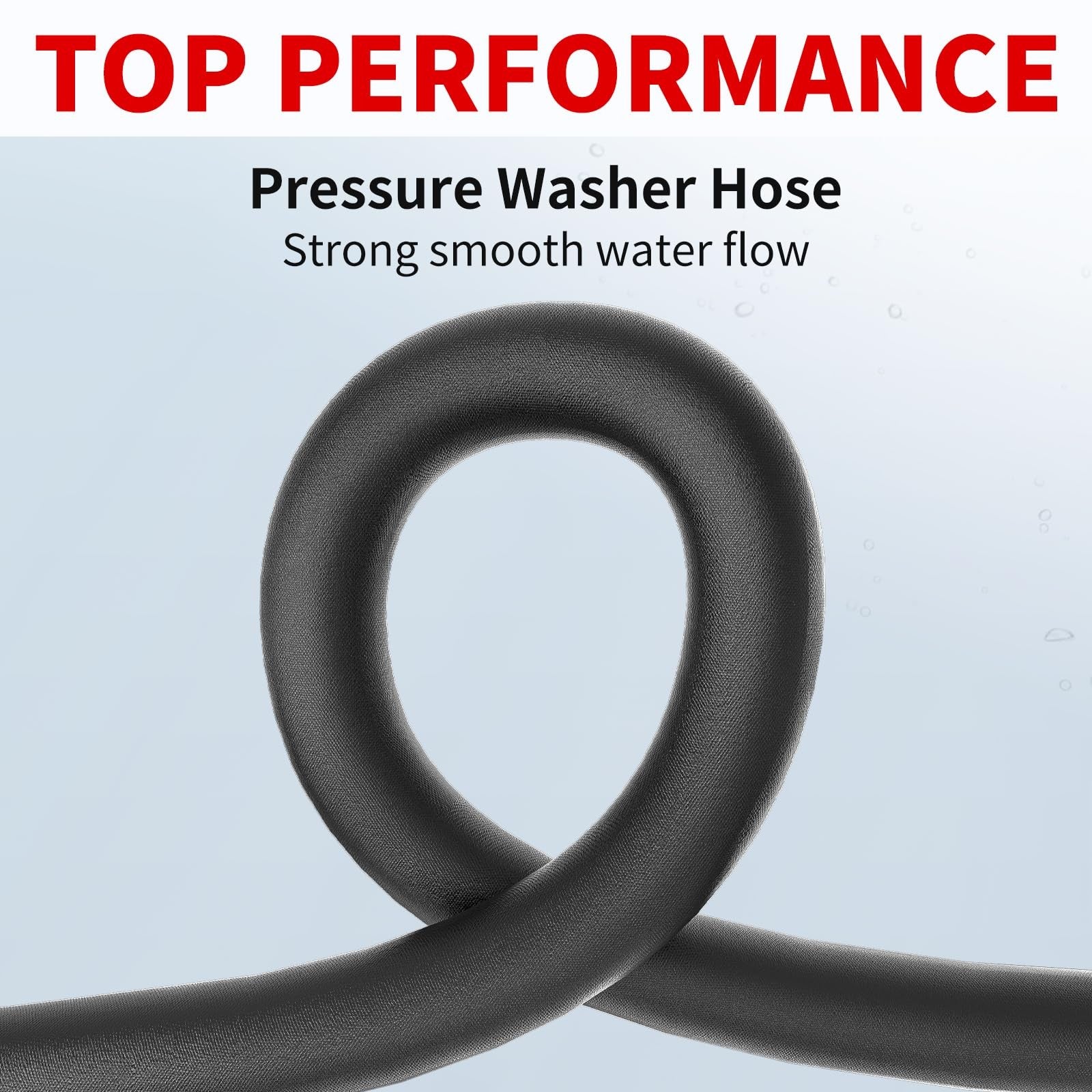 Heliwoo 25FT pressure washer hose, 3/8 inch, kink-free, 4800 PSI high-pressure hose for power washing tasks.