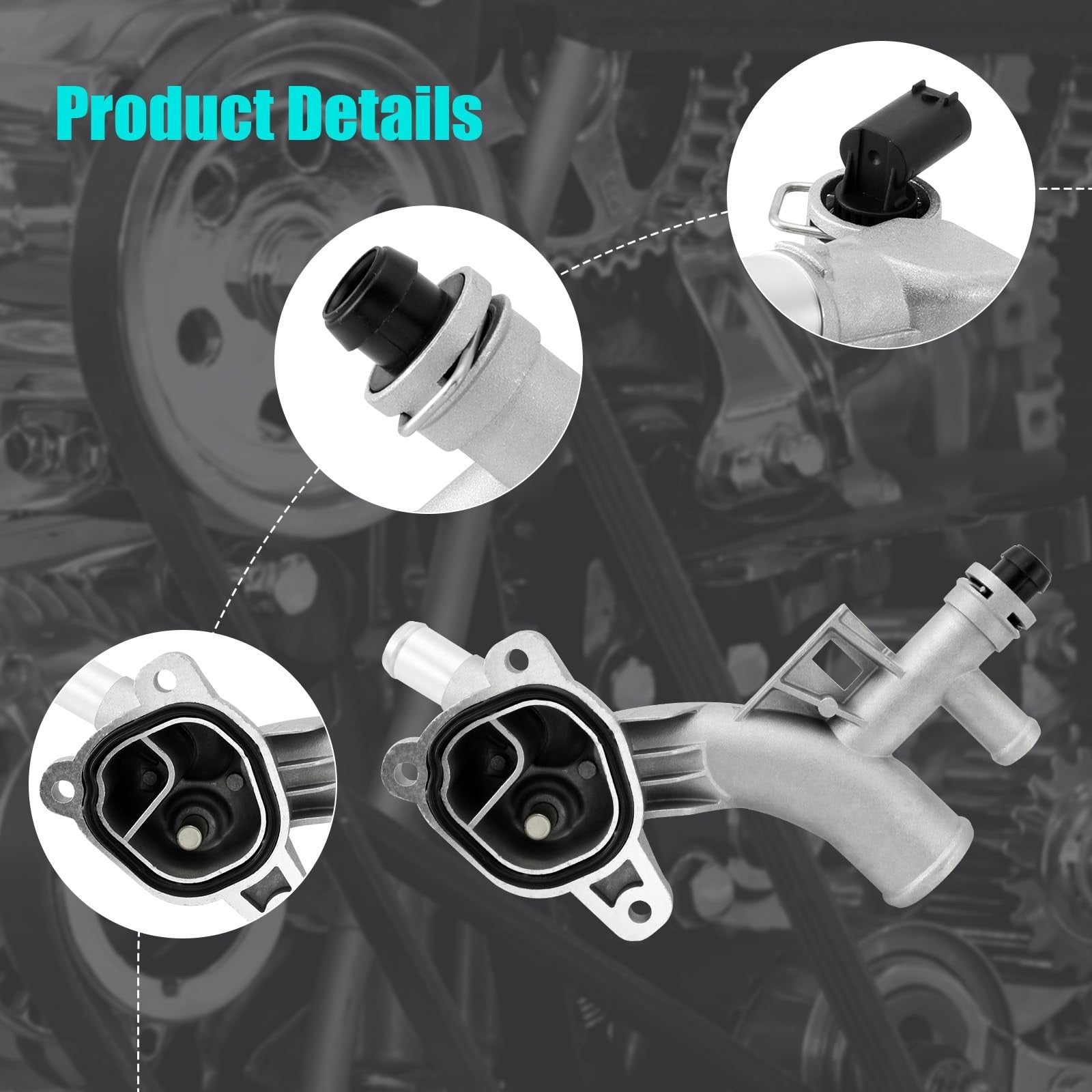 AULINK engine coolant thermostat housing and hose for Chevy and Buick 1.4L engines, showing the metal housing and attached hose.