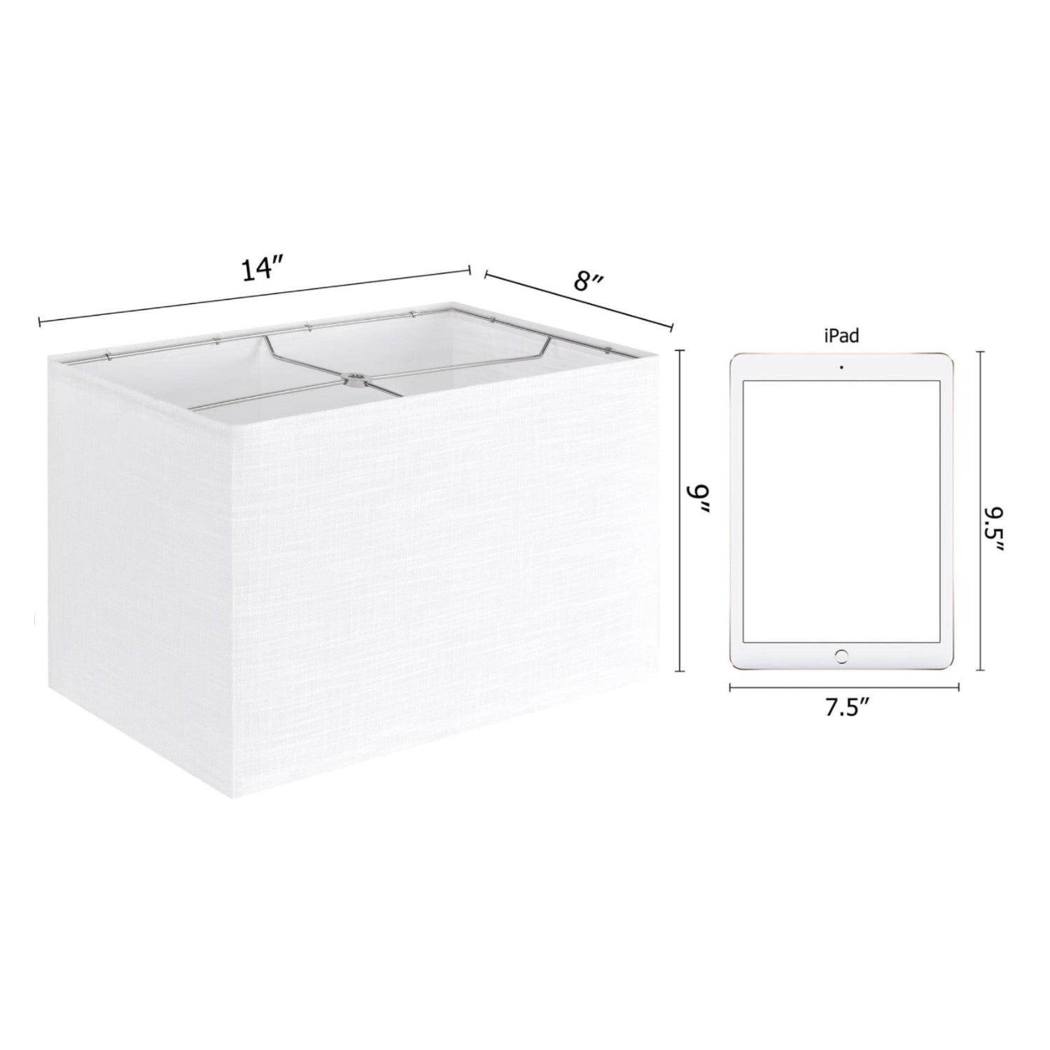 Pair of GO&SO white linen texture rectangle lamp shades, 8x9x14 inches, with spider fitting, suitable for table or floor lamps.