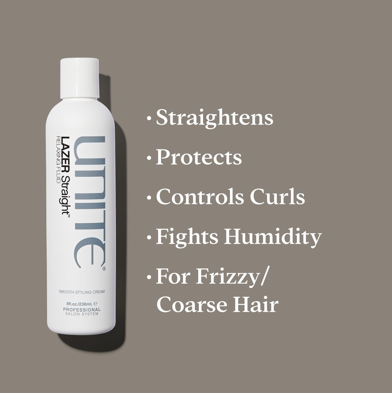 UNITE Hair LAZER Straight Relaxing Fluid anti-frizz smoothing cream in a sleek tube, ideal for straightening and frizz control.