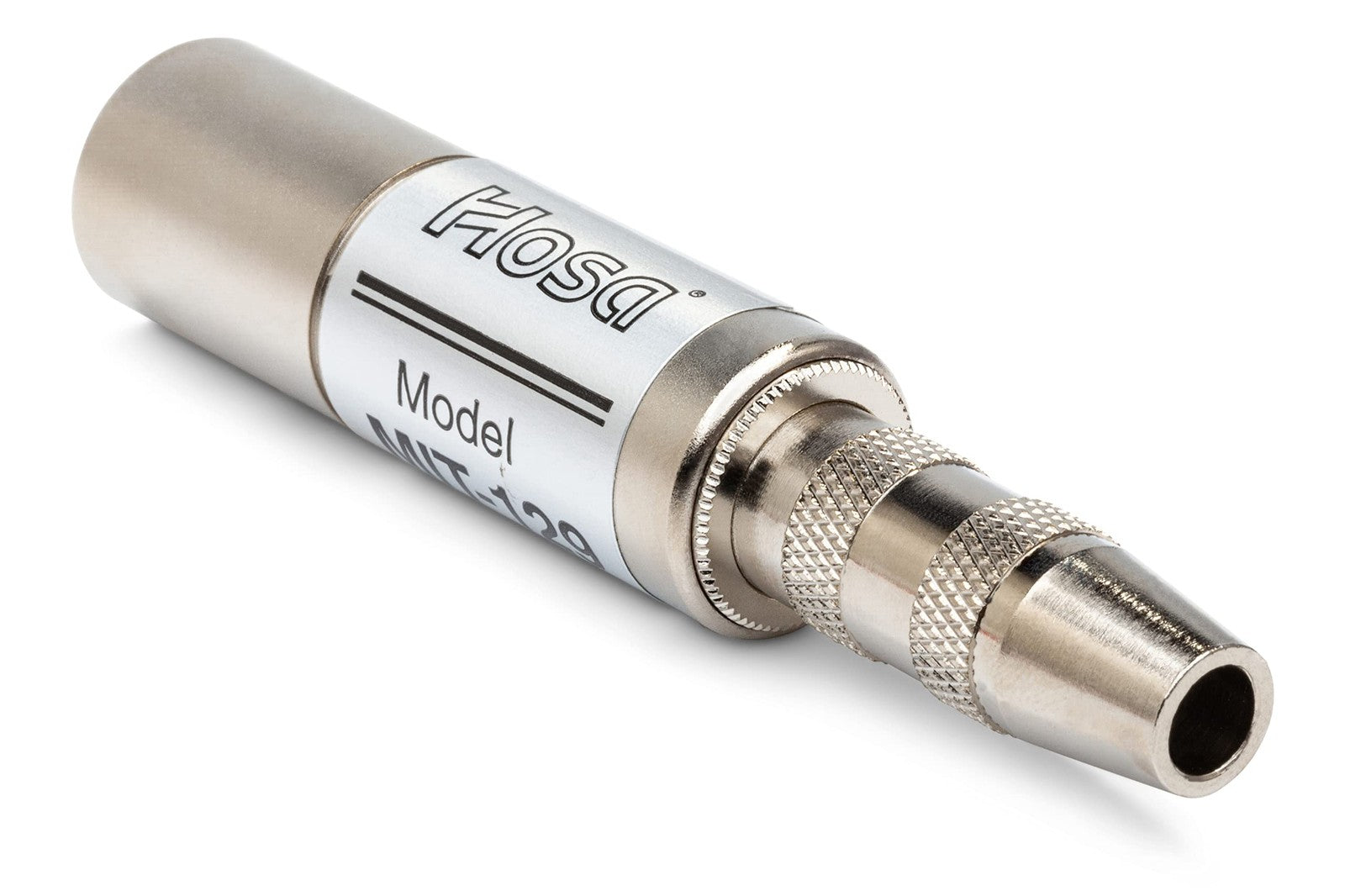 Hosa MIT-129 impedance transformer with 1/4 inch TSF to XLR3M connectors, used for audio signal conversion.