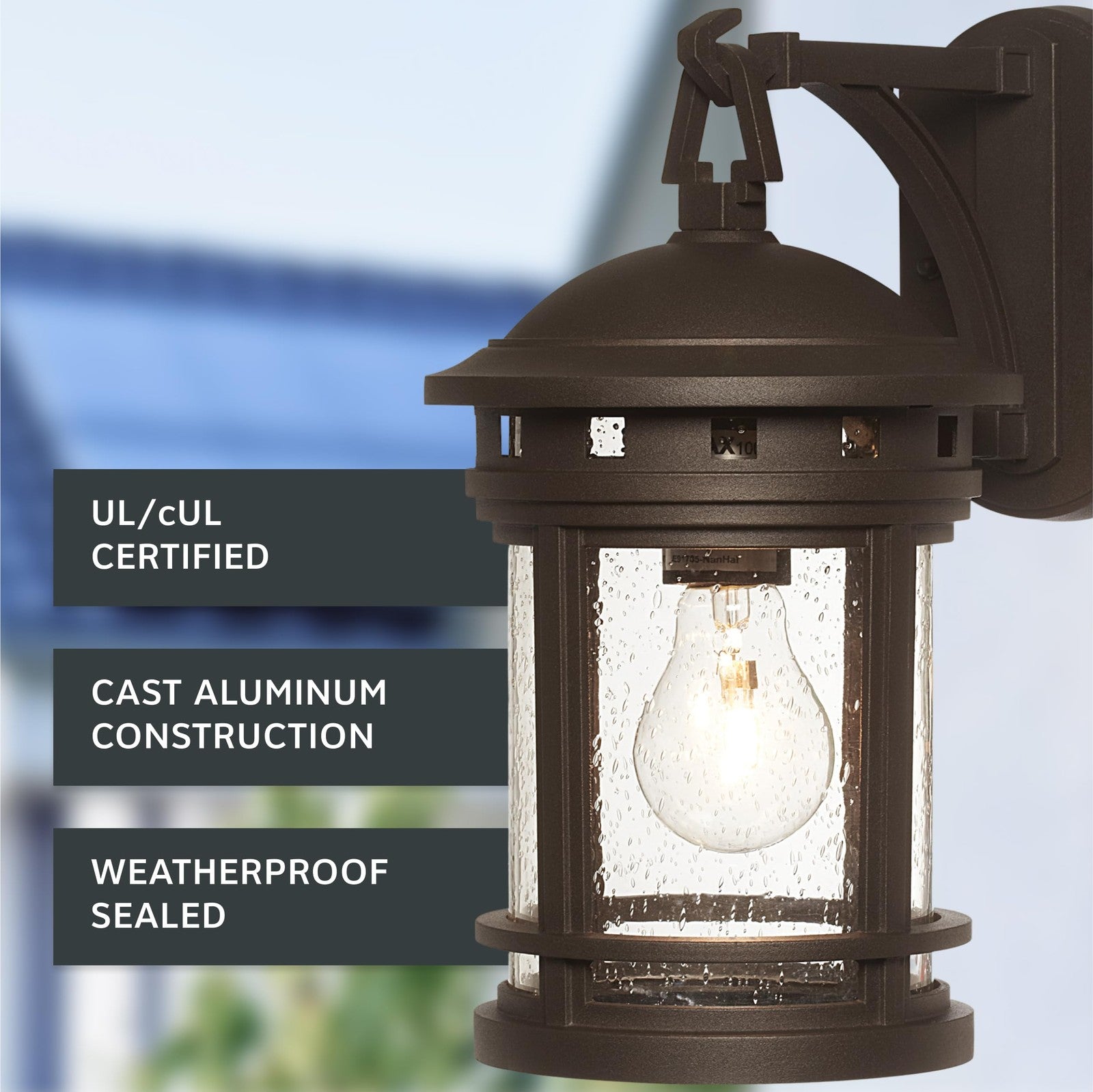 Sedona outdoor wall lantern by Designers Fountain, 13-inch exterior light fixture with classic lantern design on a wall mount