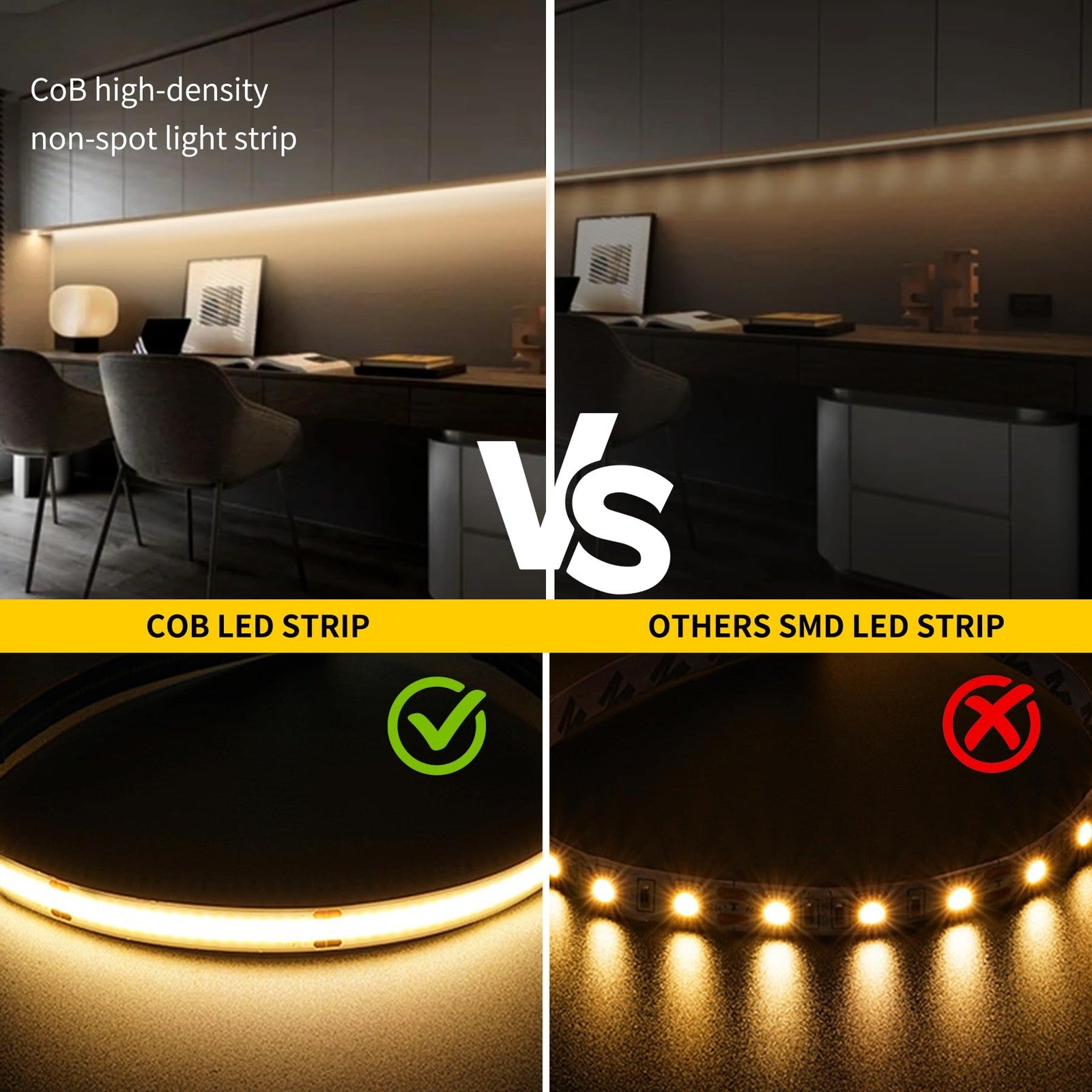 Pandery outdoor LED strip lights, 32.8ft waterproof warm white 2700K, 24V with CRI90+ for ambient lighting.