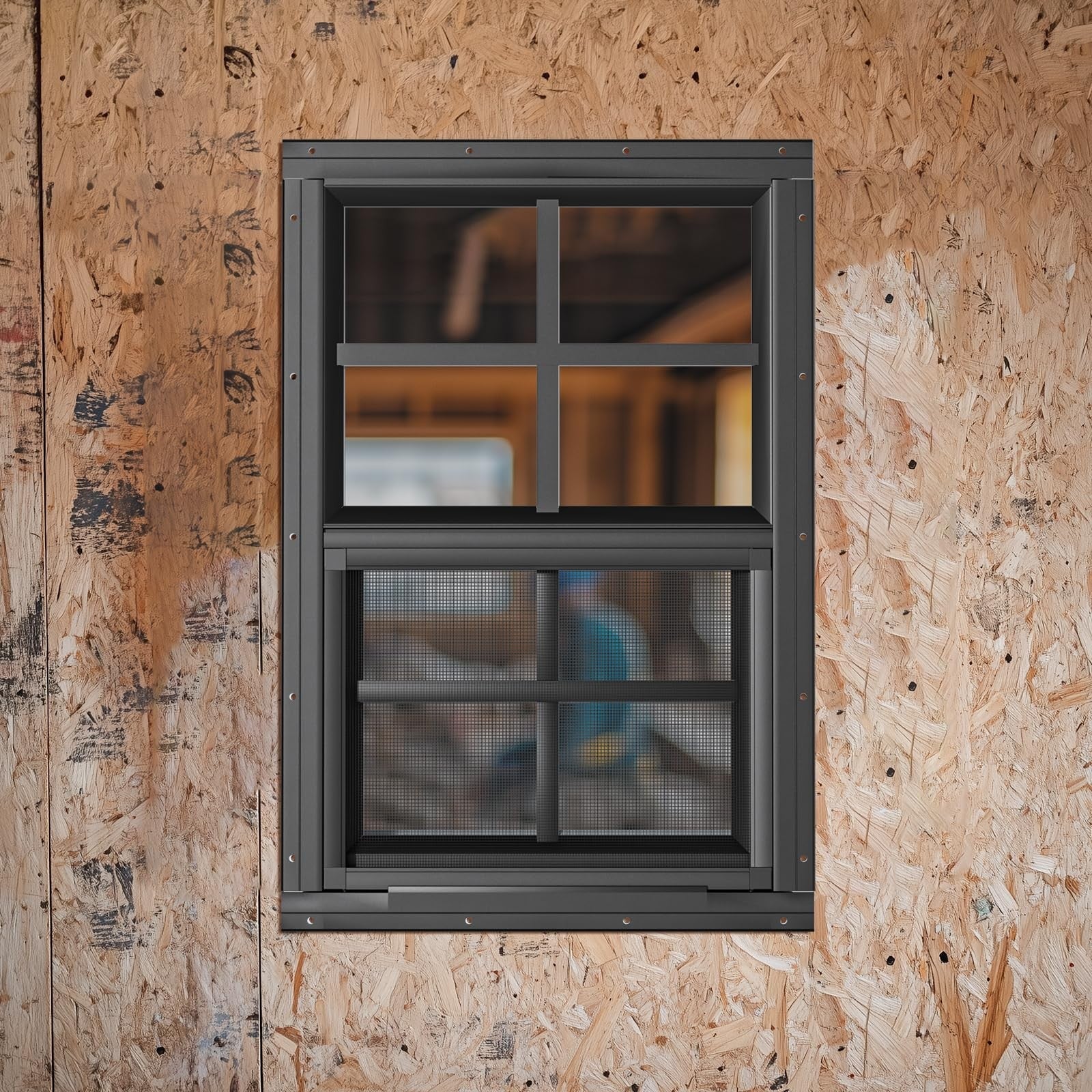 WRISIN 2-pack black shed windows, 12x18 inches, flush mount household windows with clear glass and black frames.