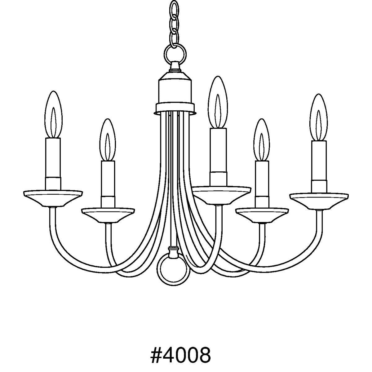 Progress Lighting five-light white candles traditional chandelier with elegant design and classic candle-style light fixtures.