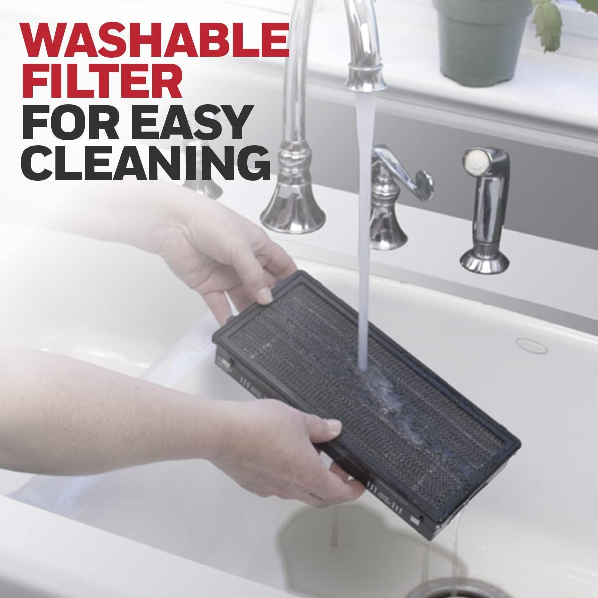 Honeywell QuietClean air purifier with washable filters in a modern living room setting