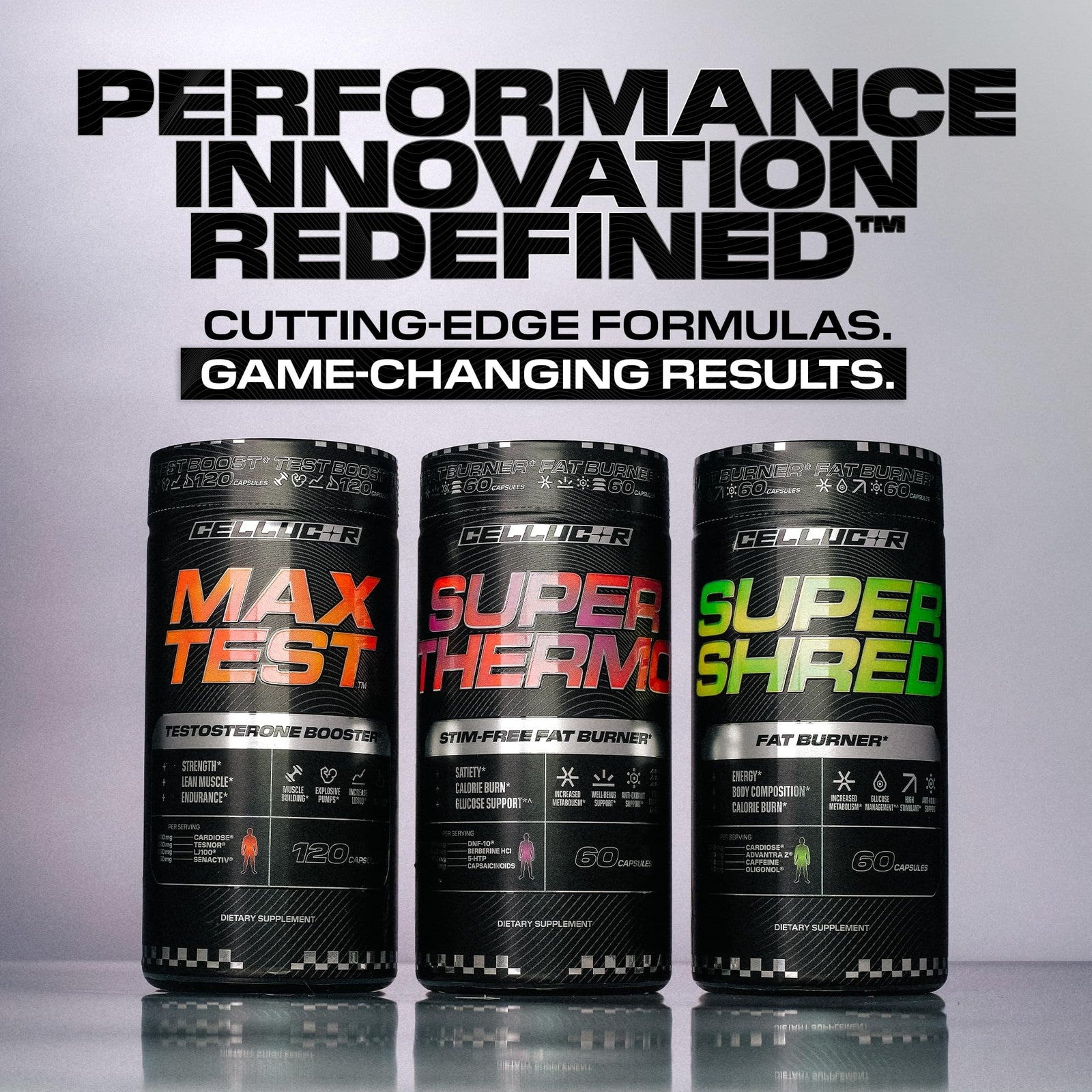 Cellucor Super Thermo Stim-Free Fat Burner capsules, thermogenic supplement for appetite control and fat metabolism.