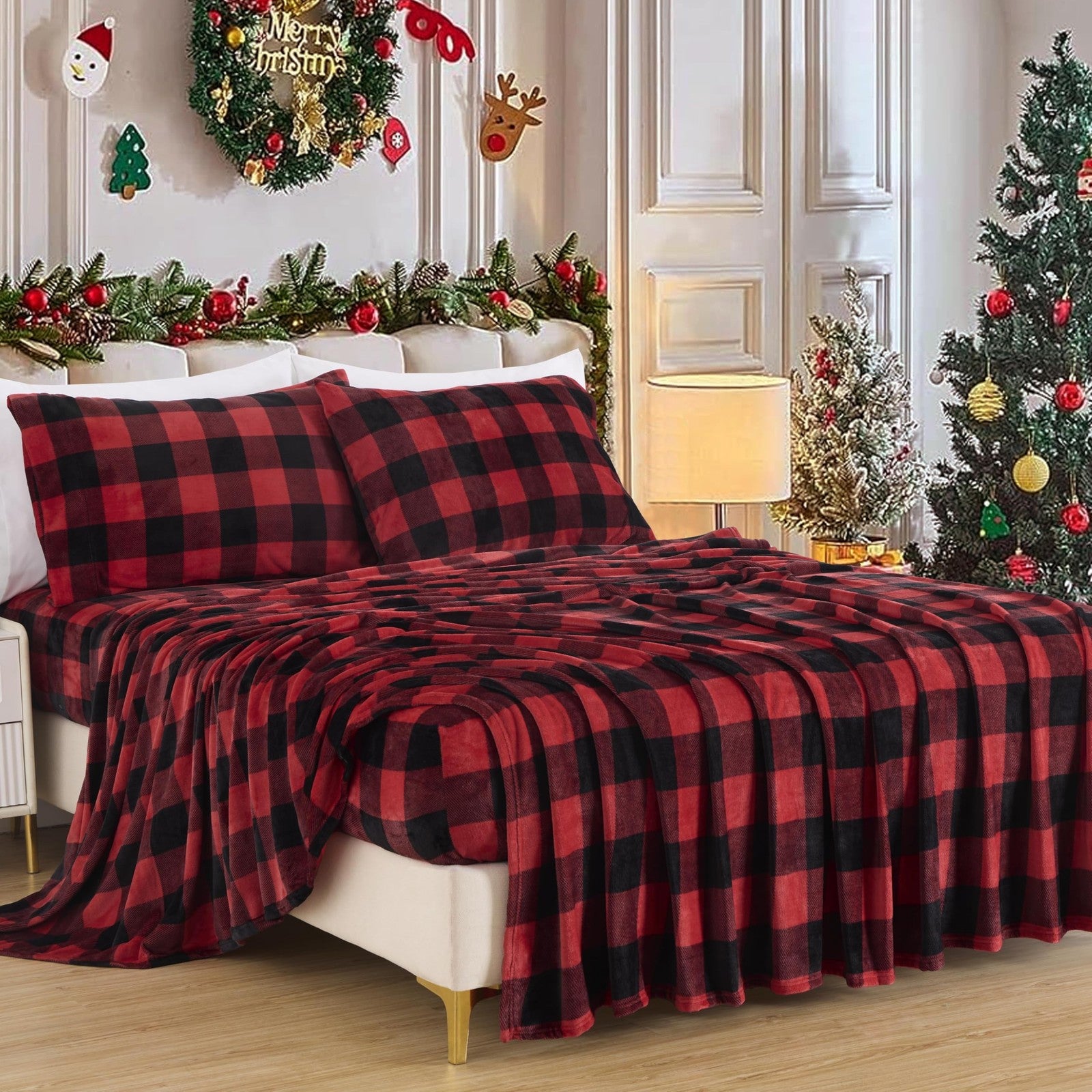 Chezmoi Collection queen fleece sheet set with extra soft, non-pilling microplush fabric and velvety texture, shown in the image.
