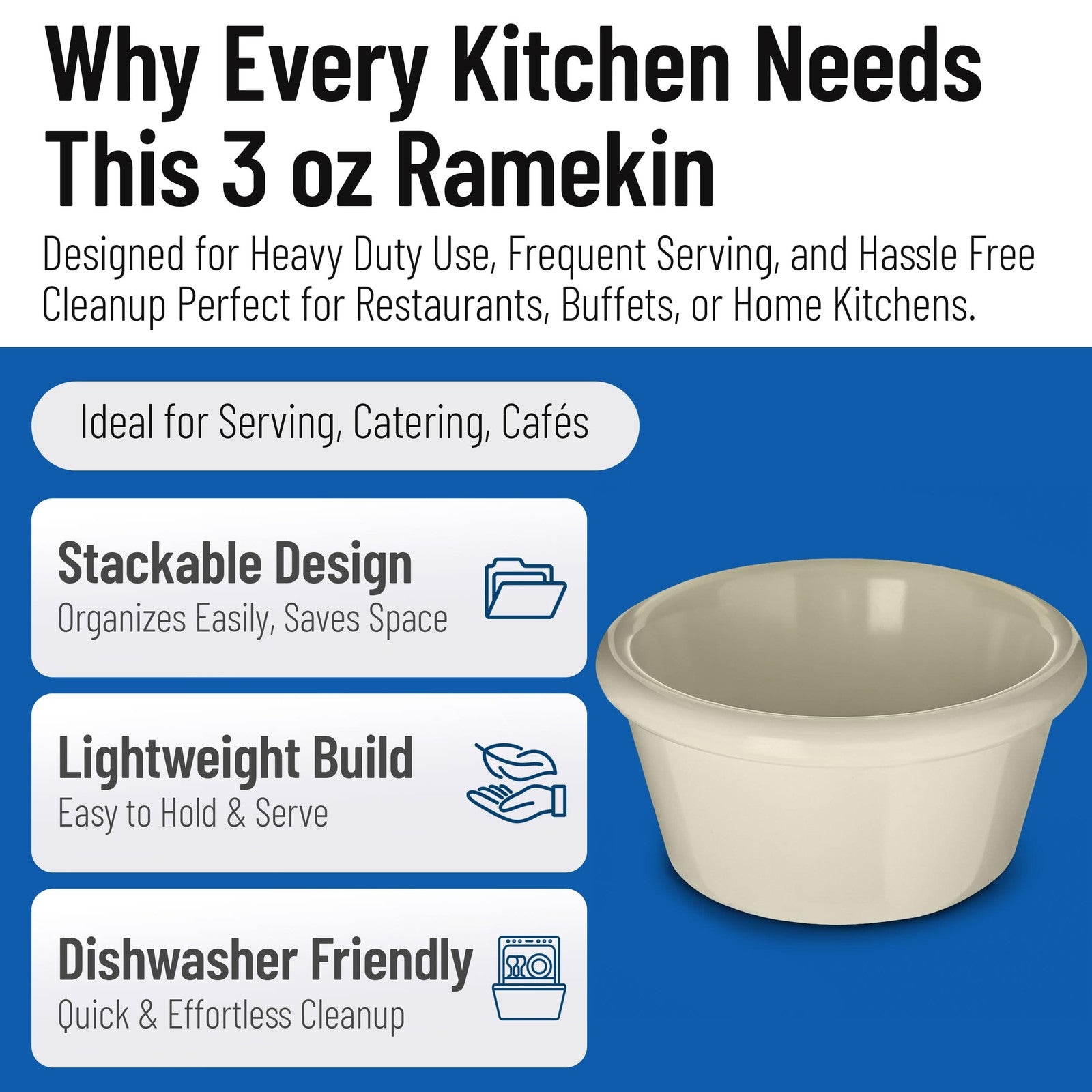Carlisle Foodservice Products plastic ramekin sauce bowl for catering and kitchen use, with a smooth, durable design.