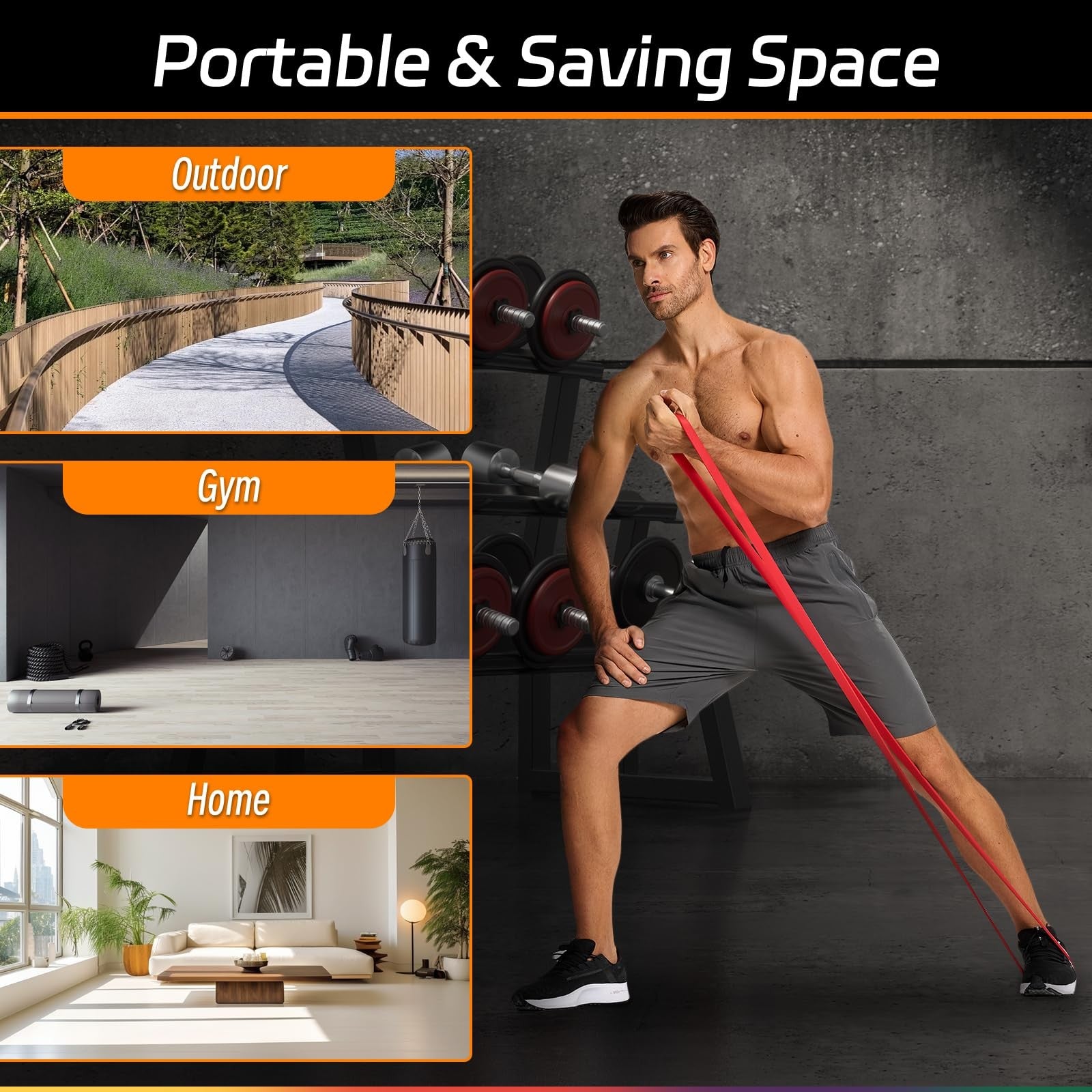 Set of non-latex resistance bands from HZFAMZ for pull-up assistance and strength training exercises, shown in a variety of colors.