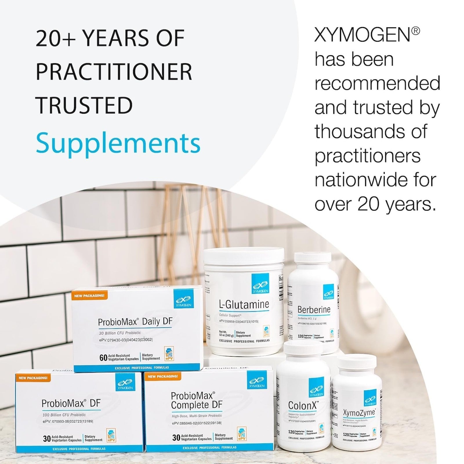 Bottle of Xymogen Bio C 11 vitamin C supplement with citrus bioflavonoids, showing the label and supplement capsules.