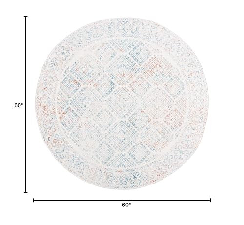 Round ivory and terracotta Moroccan boho area rug from Safavieh Tulum Collection, featuring intricate patterns and textured design.