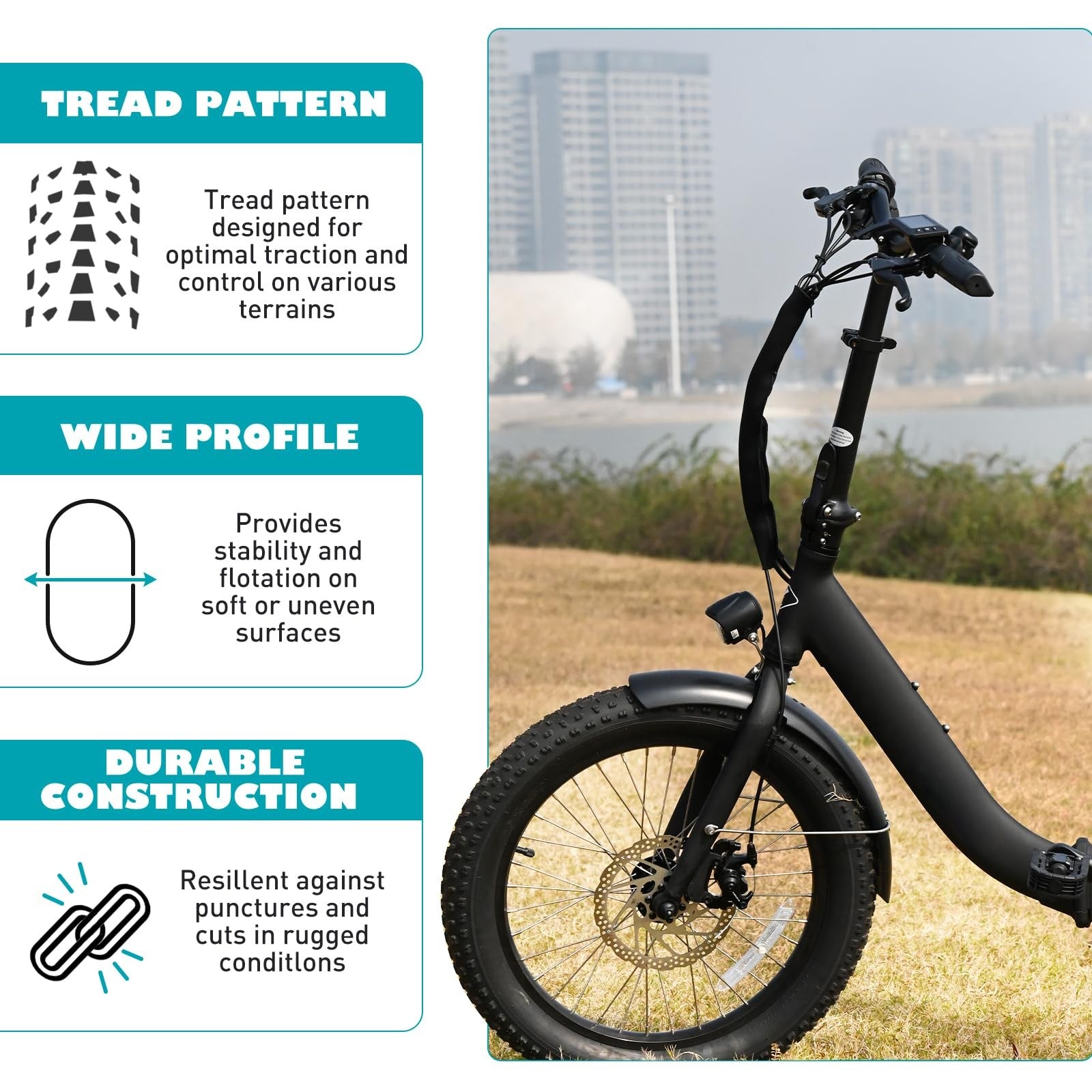 BALINGE 20x3 fat electric bike tire for mountain and snow eBikes, heavy-duty design with durable tread for rough terrains