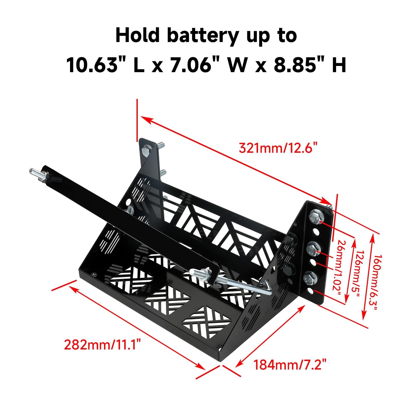 XIKOBY Universal Battery Mounting Tray with bracket for secure battery holder in automotive or electronic applications.
