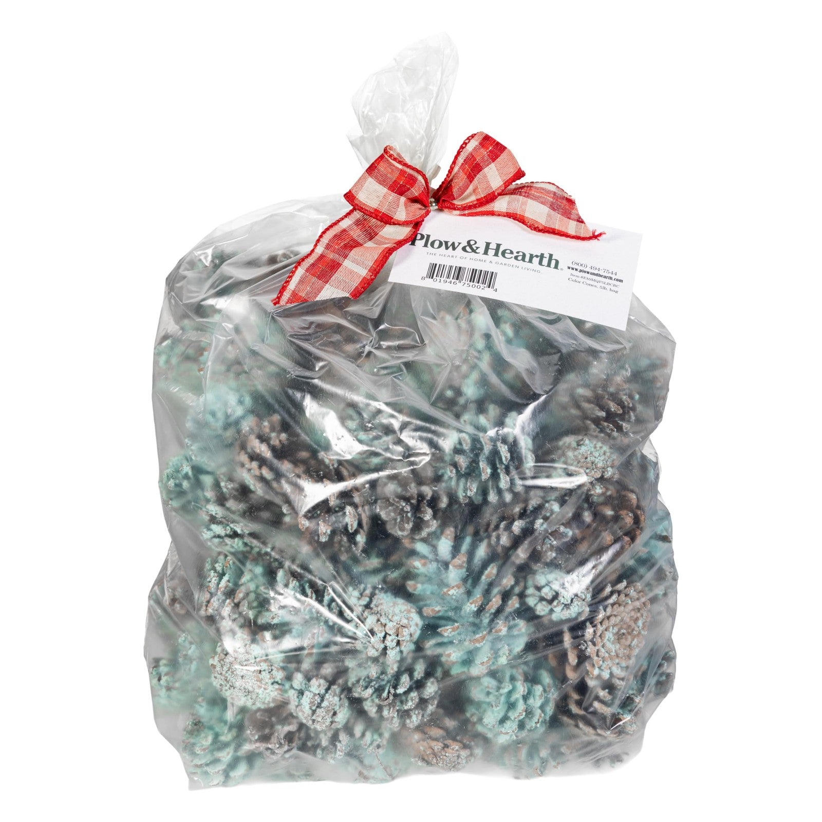 Colorful rainbow flame-changing pine cones for fireplace and firepit, festive decorative firepit cones by Plow & Hearth.