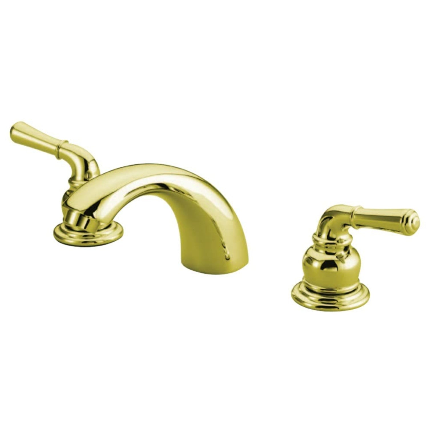 Kingston Brass Magellan II 4-8 inch mini widespread lavatory faucet with polished chrome finish, mounted on a bathroom sink.
