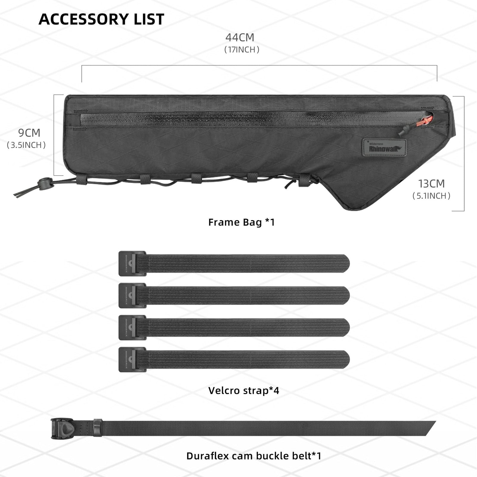 Rhinowalk bicycle front frame bag mounted under top tube, waterproof bike triangle bag for cycling gear storage.