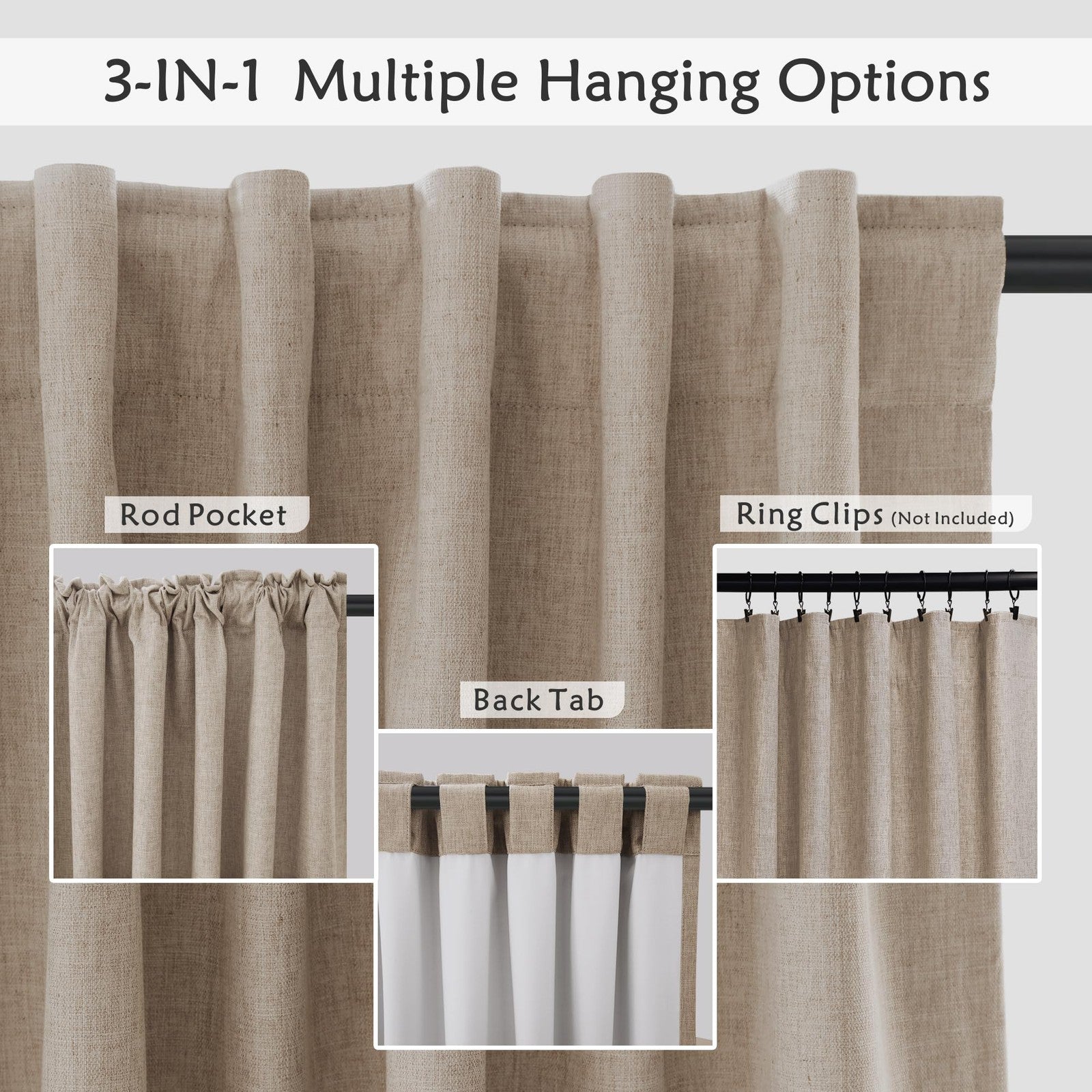 UHITECH 36-inch black blackout curtains for small nursery windows with back tab design, darkening drapes for privacy and light control