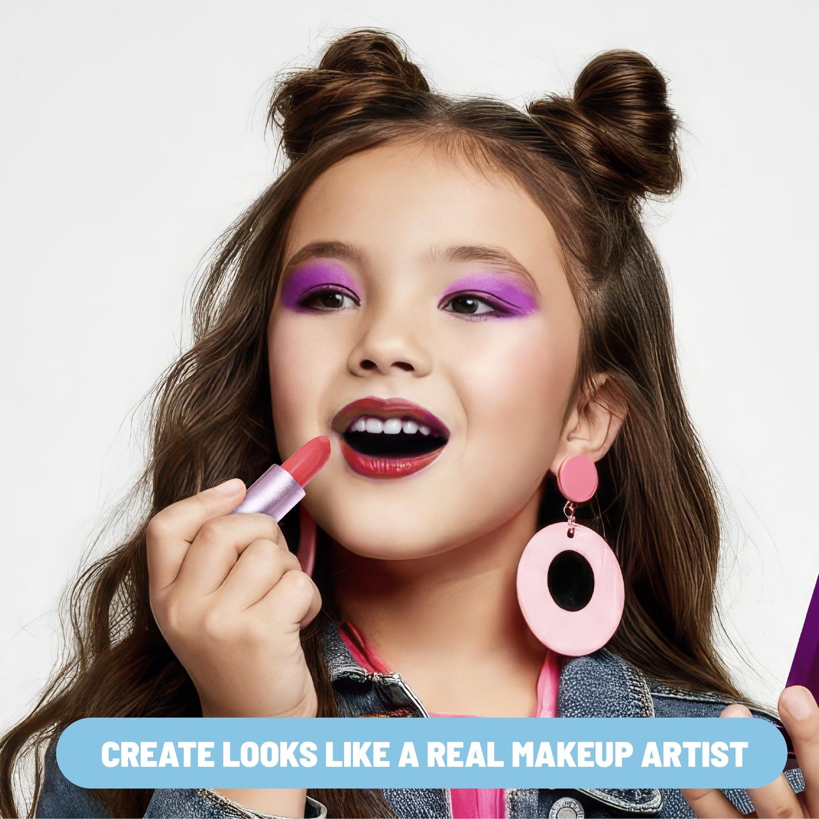 Claire's Ultimate 18-Piece Kids Makeup Kit with colorful cosmetics set for children ages 8-12, includes various fun makeup essentials.