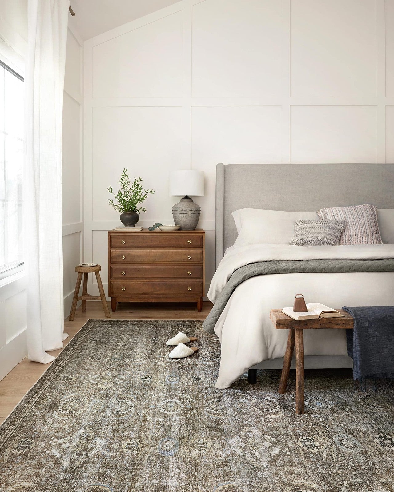 Loloi Layla Collection runner rug in Antique/Moss with soft 0.13-inch thickness, featuring intricate patterns in a 2-6 x 7-6 size.