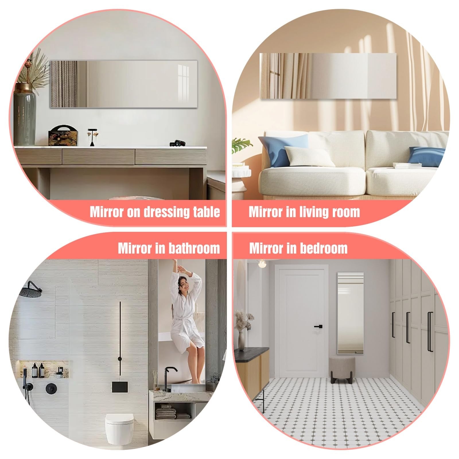 Acrylic shatterproof wall-mounted full-length fitness mirror by DEHWFT, measuring 47.25x15.75 inches, reflecting a gym interior.