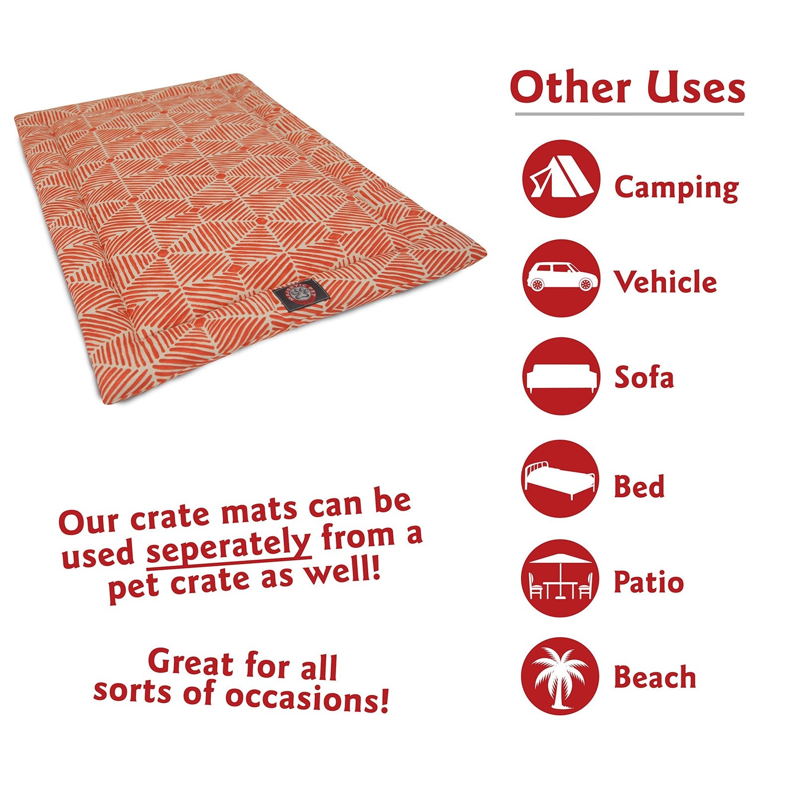42-inch Charlie Salmon Orange Crate Dog Bed Mat by Majestic Pet, featuring a plush, comfortable fabric and supportive design for dogs.
