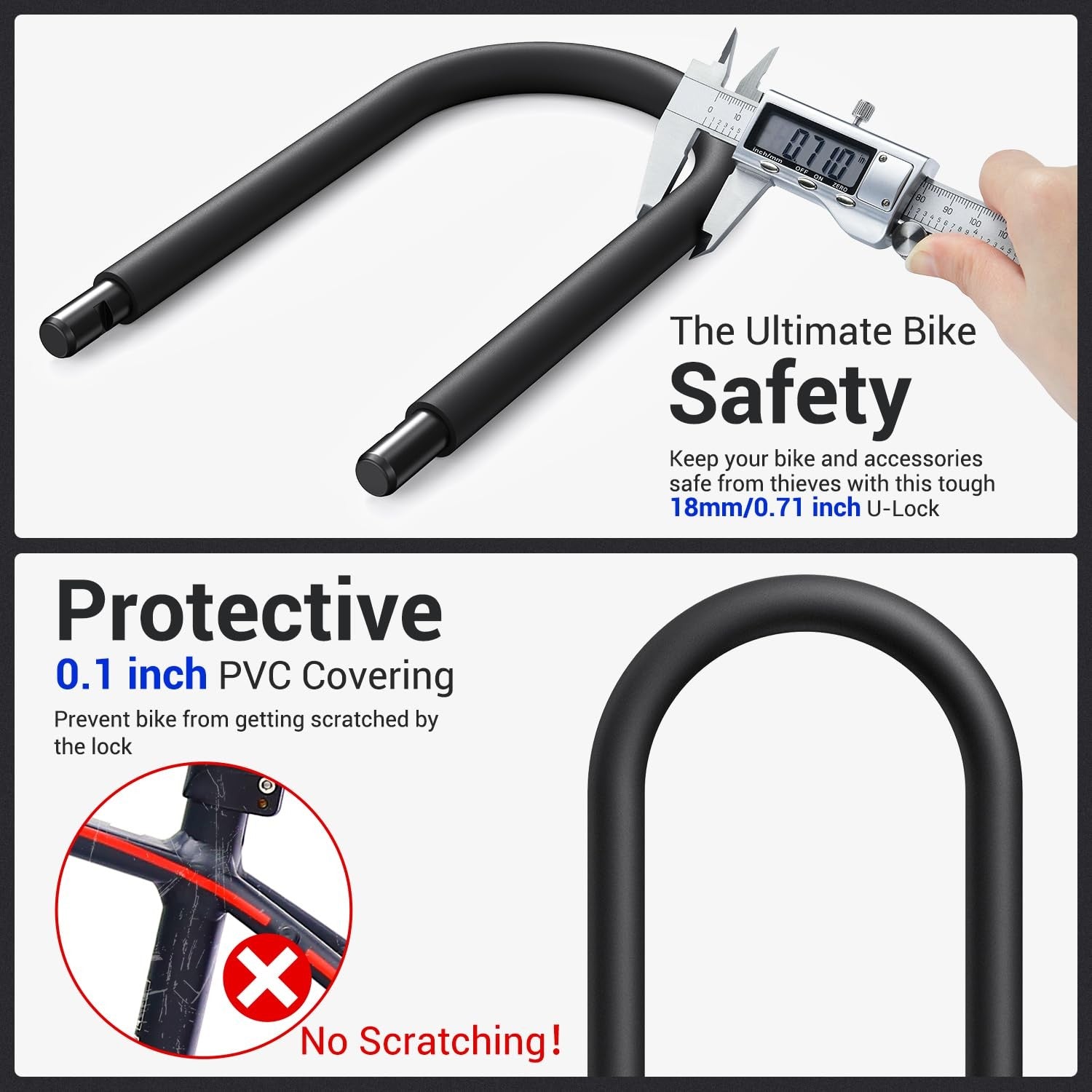 Sportneer bike U lock with 18mm shackle and security cable, heavy-duty bike lock for outdoor bicycle security