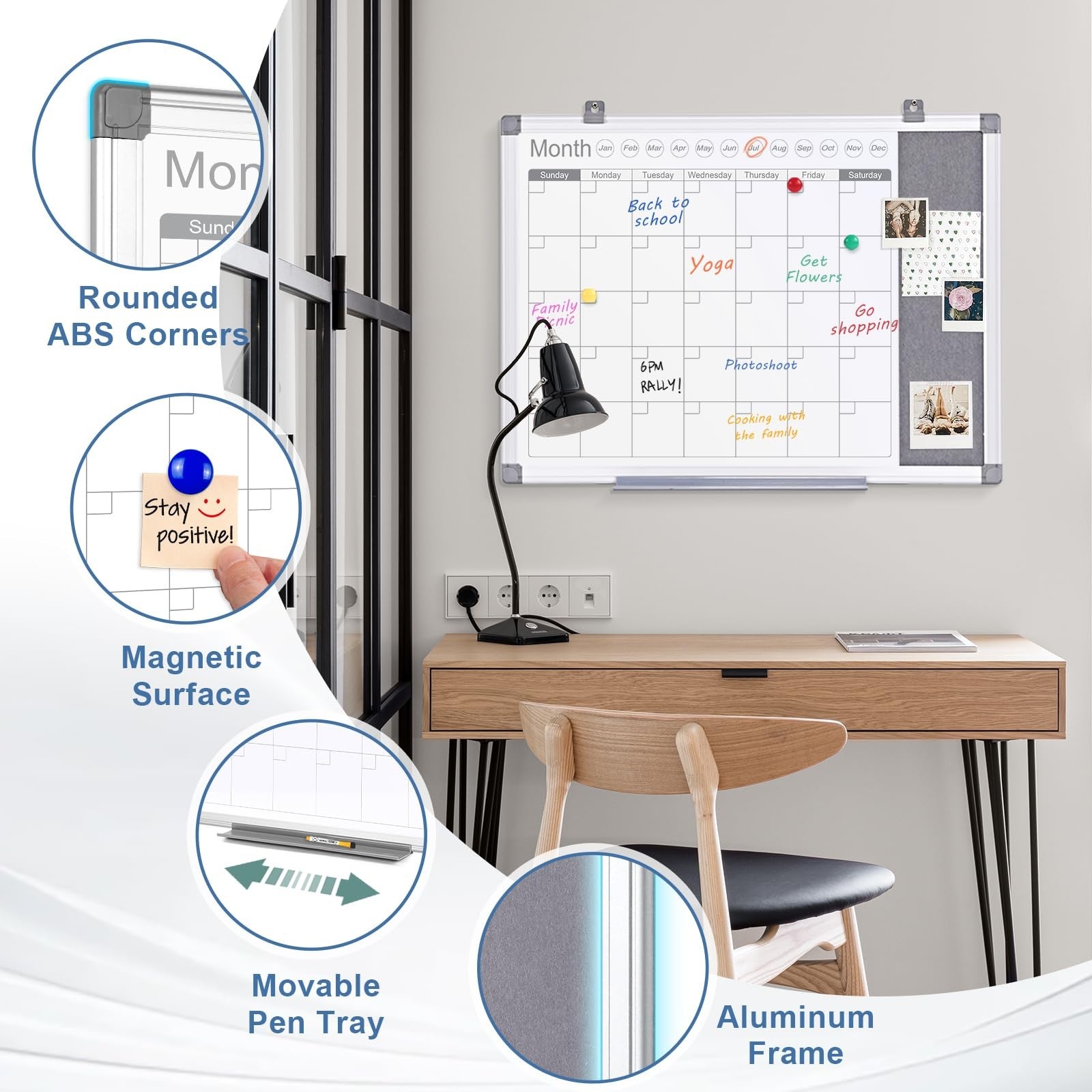 MAKELLO 24x18-inch whiteboard dry erase calendar with grey felt frame, wall-mounted planner for scheduling and organization.