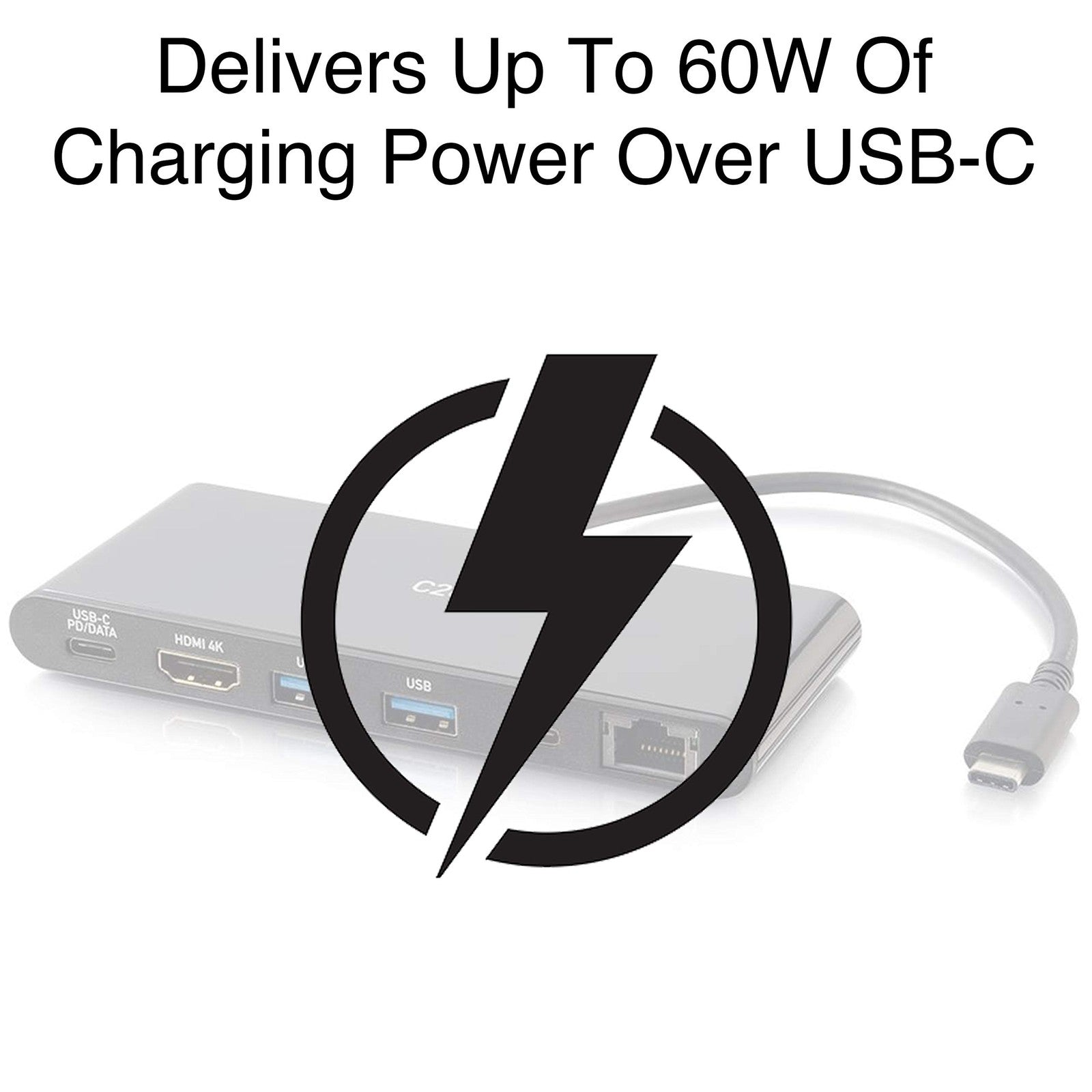 C2G USB-C 6-in-1 Mini Dock with 4K HDMI, Ethernet port, USB ports, and Power Delivery connection for versatile device expansion.