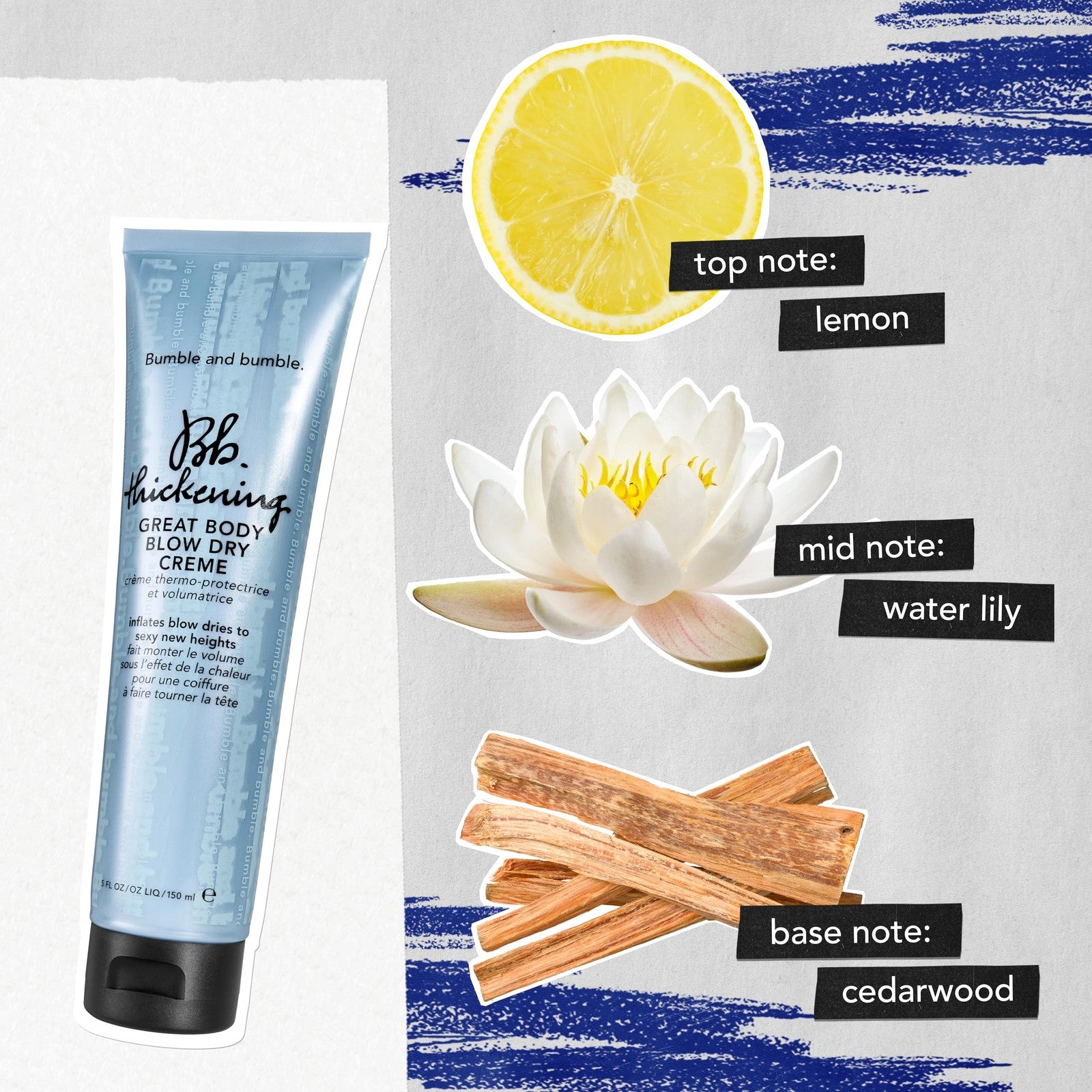 Bumble and bumble Thickening Great Body Volumizing Blow Dry Cream and heat protectant in a tube, ready for styling.