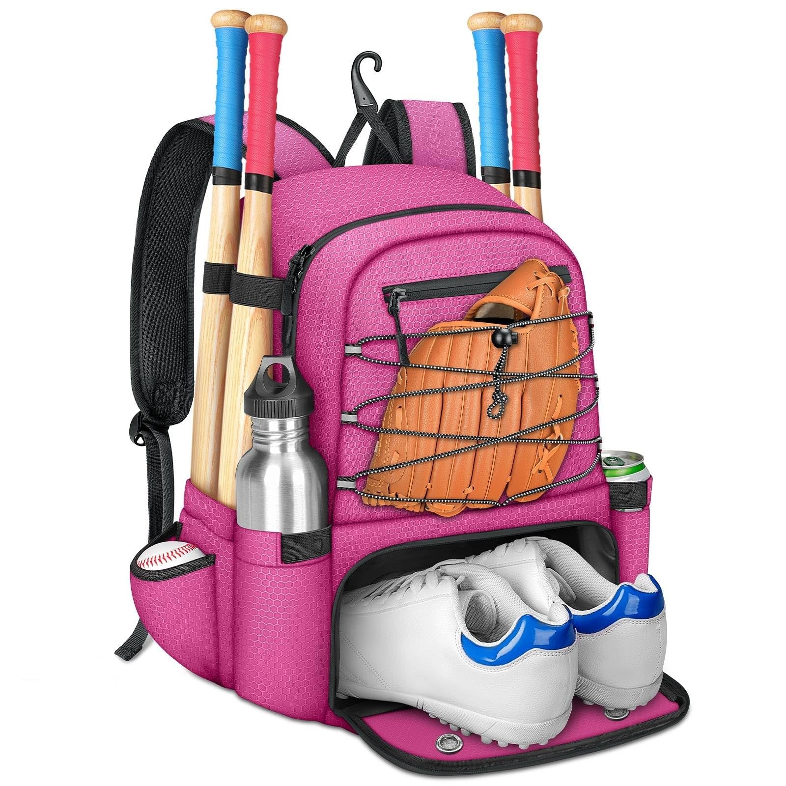 Lightweight MATEIN youth softball backpack with space for four bats and a shoe pocket, designed for baseball and softball players.
