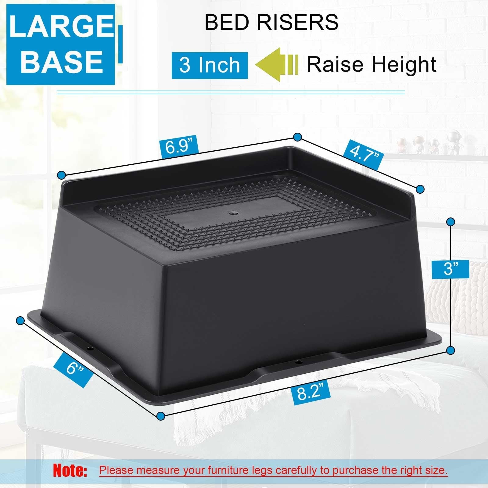 EGTTGIN heavy duty bed risers in 2 to 6 inches, oversized, sturdy plastic supports for elevating beds or furniture heights.