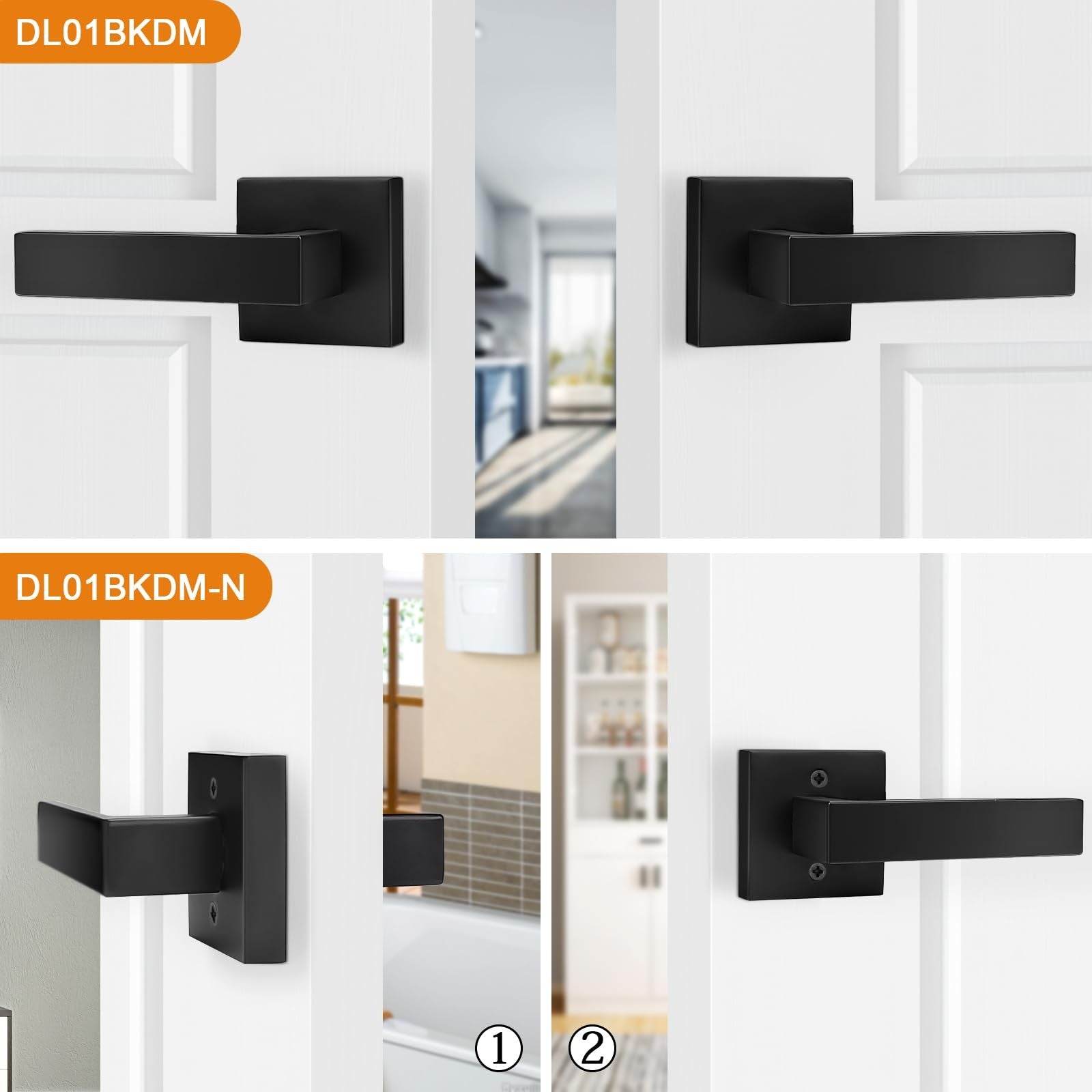 Probrico matte black stainless steel non-turning half-dummy lever handle with square design on door or cabinet.