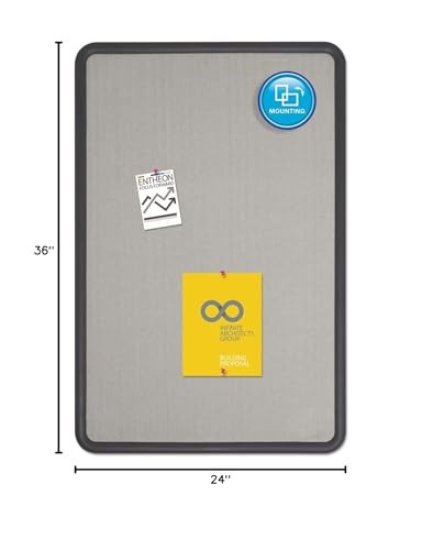 Quartet fabric bulletin board in contour gray, 3x2 feet, suitable for office use with a fabric surface for pins and notes.