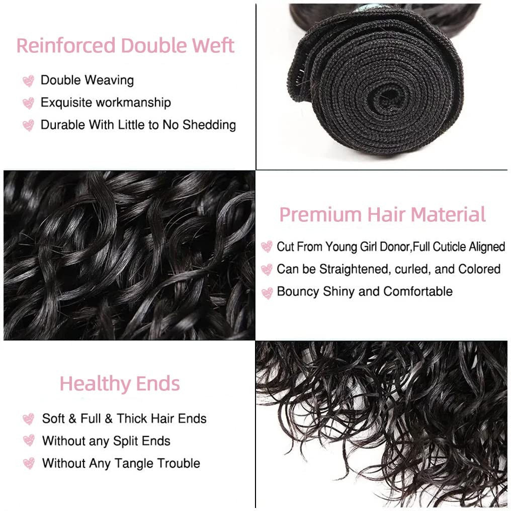 Menalue water wave bundles in 24, 26, 28, 30 inches, Brazilian human hair, showcasing shiny, natural water wave texture.