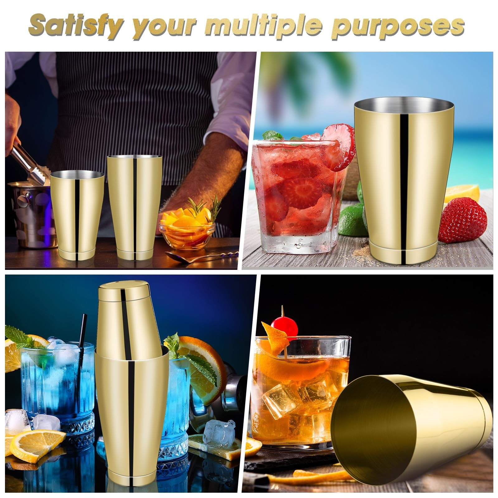 Sabary 12-piece stainless steel cocktail shaker set with Boston shakers for professional bartending, includes mixing tins and tools.