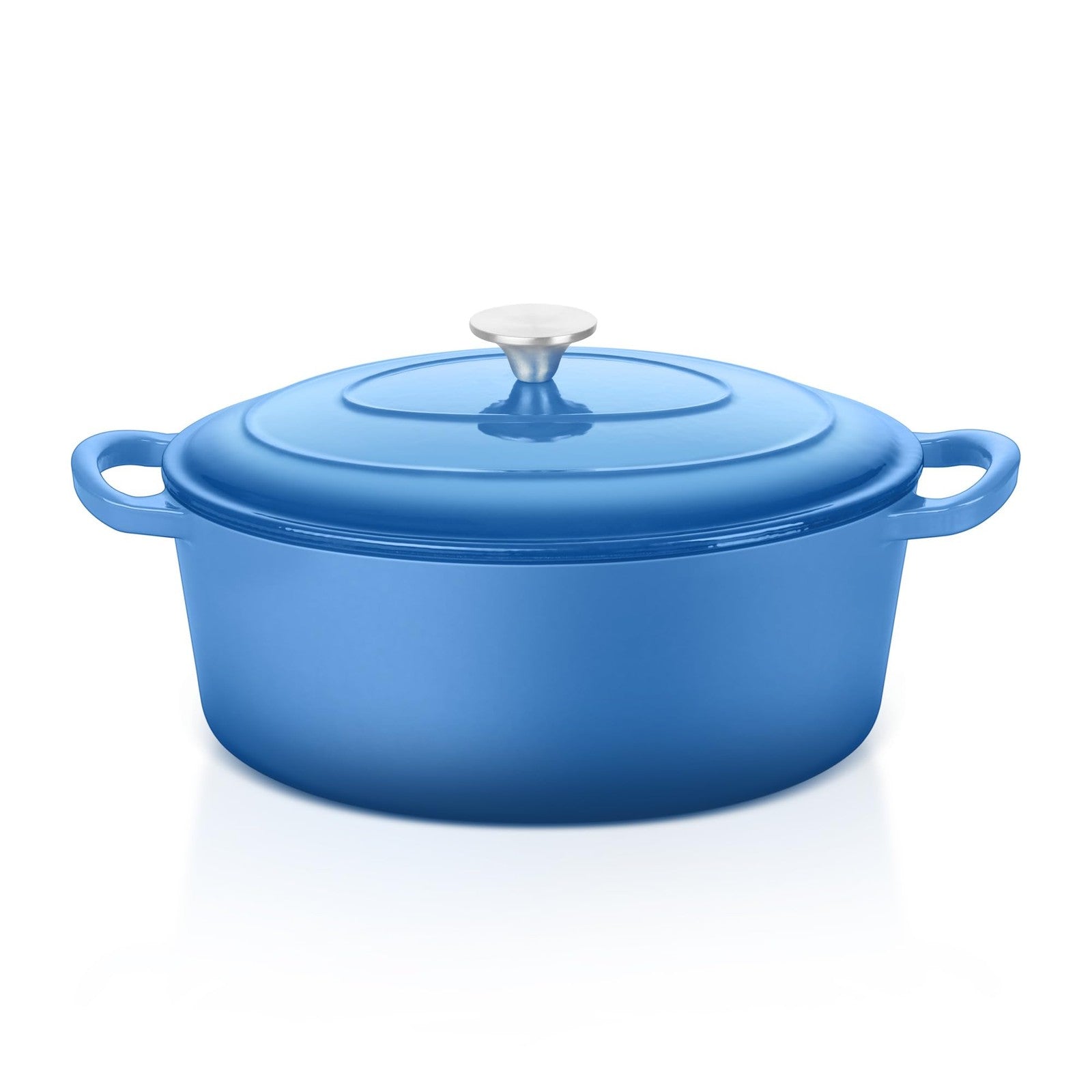 E-far 5QT oval enameled cast iron Dutch oven with lid, showcasing a durable, colorful cooking pot with a sturdy handle and lid.