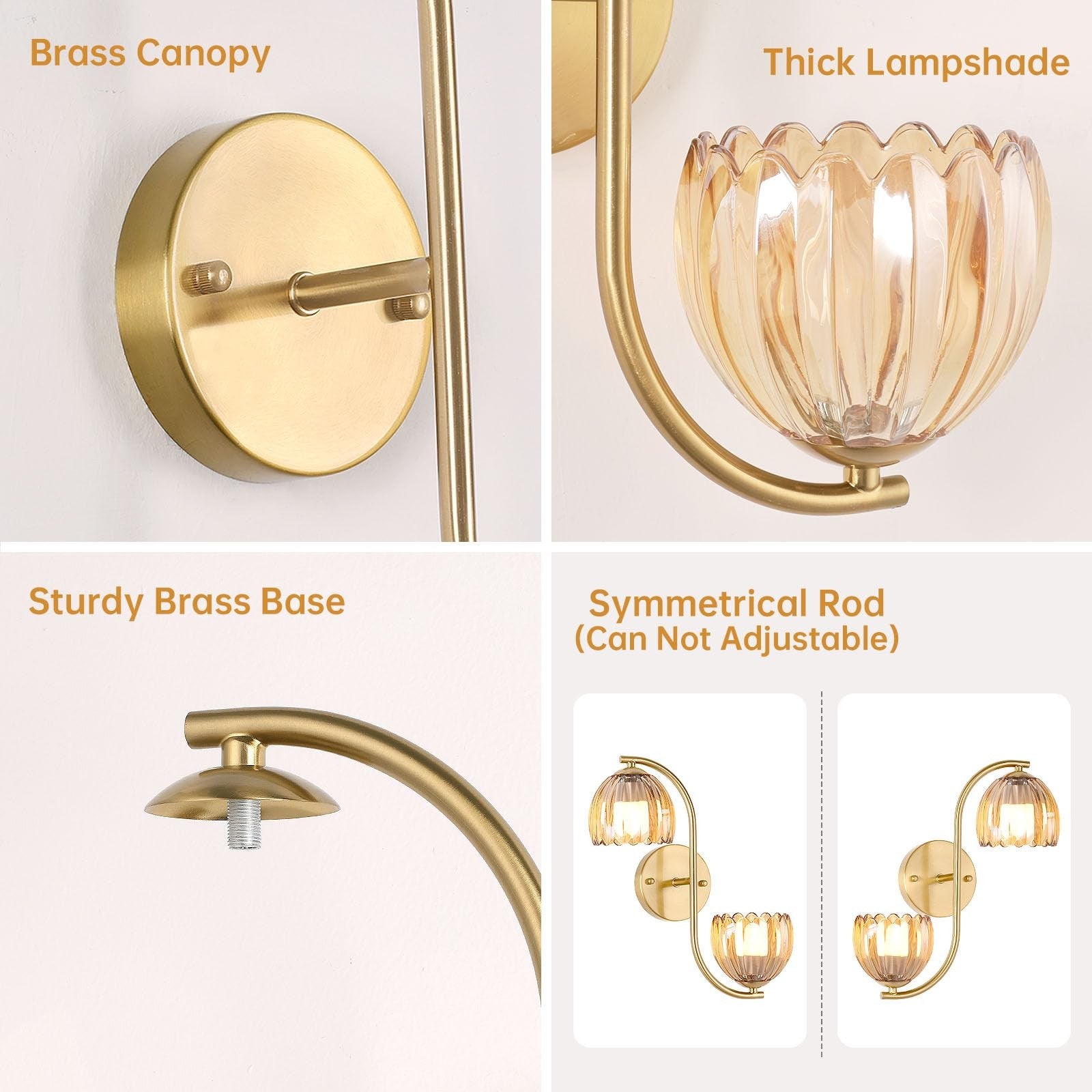 Battery operated wall sconce with two vintage brass lights, modern wall lighting fixture with a classic design.